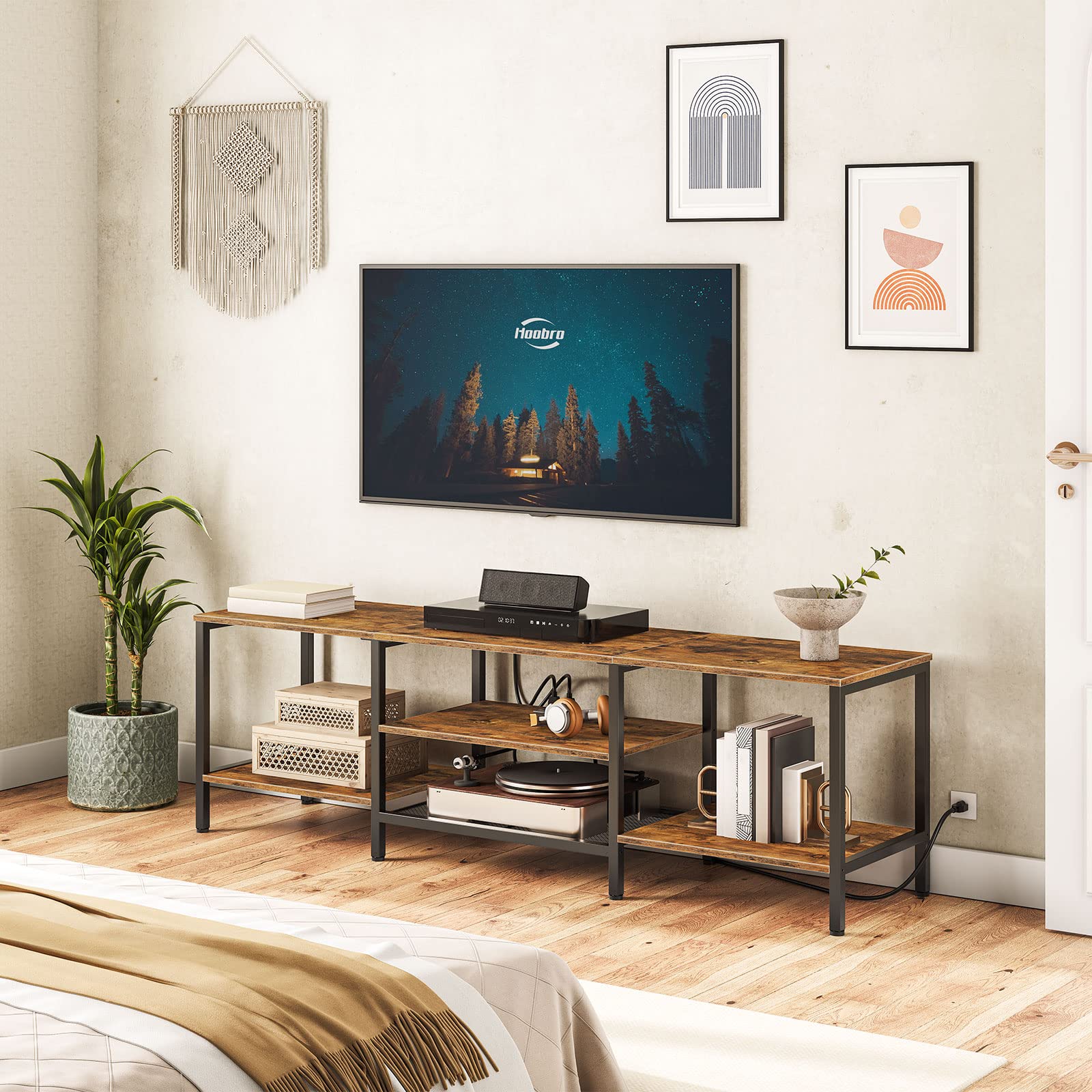 hoobro-bf80ds01-meuble-tv-marron-75-pouces-prises image 4