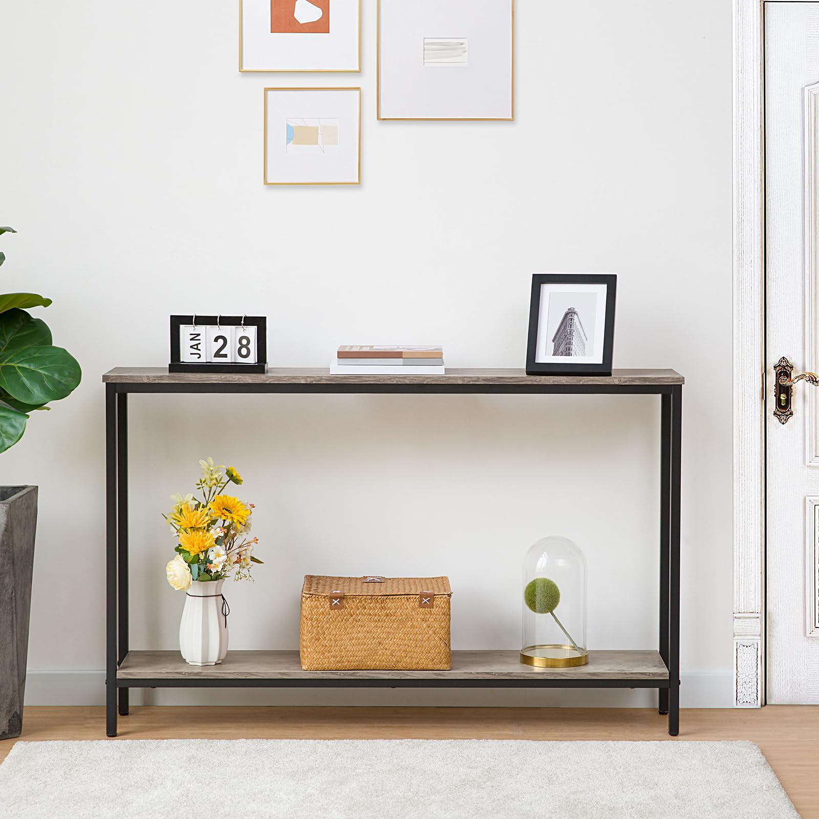 hoobro-console-table-table-console-troite-greige-120-cm image 4