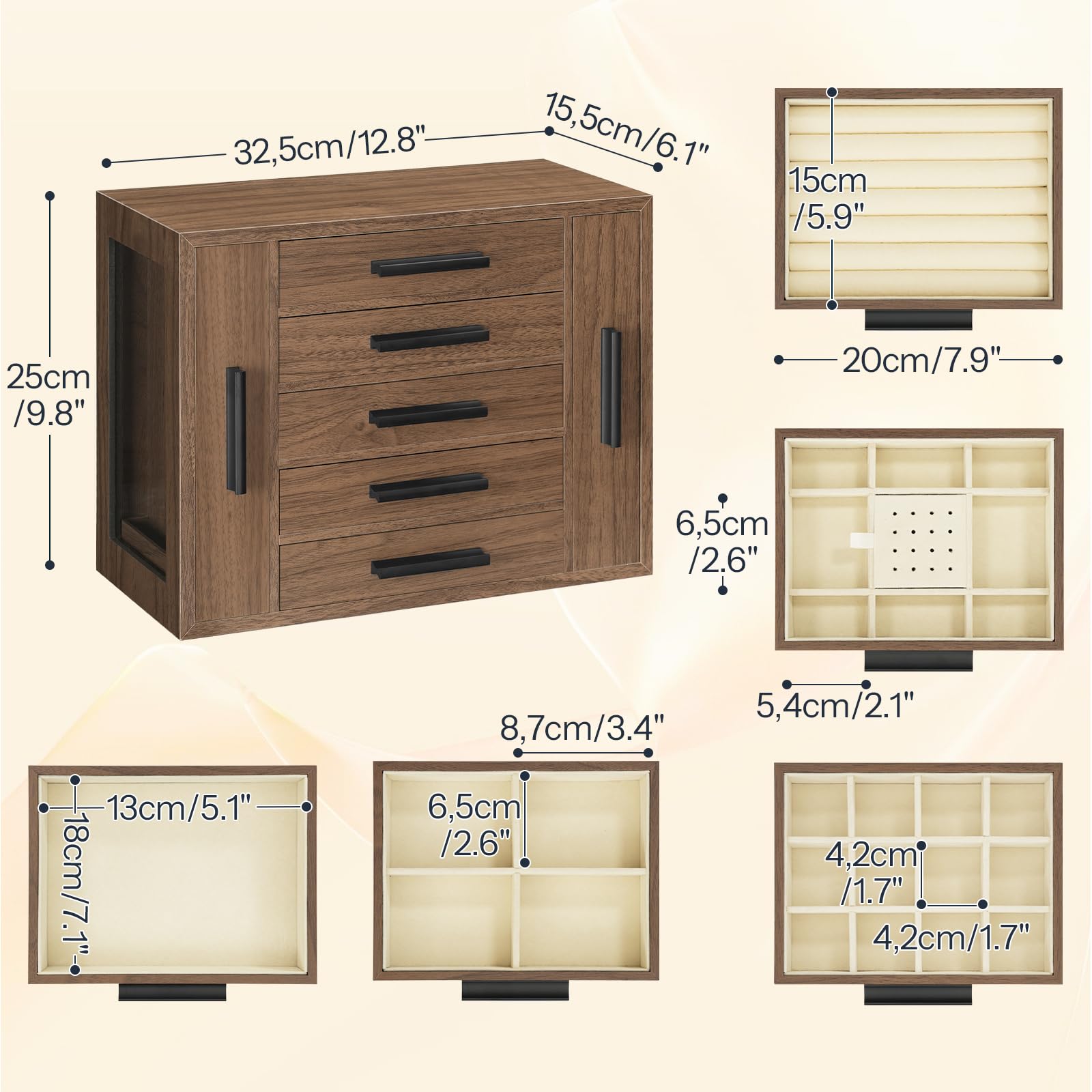 hoobro-jewelry-boxes-bo-te-bijoux-bois-5-tiroirs-noyer image 3
