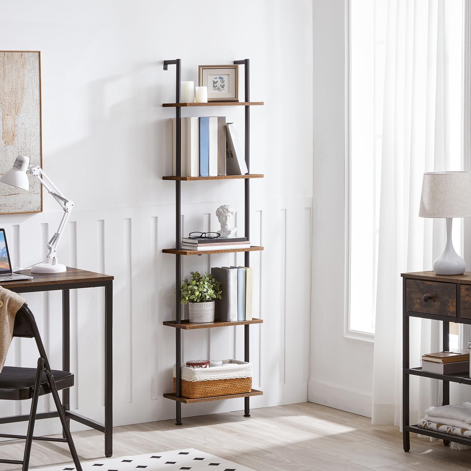 hoobro-ladder-shelves-tag-re-chelle-bois-marron-5-niveaux image 4