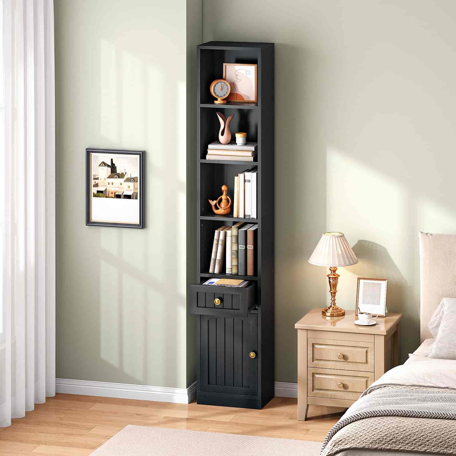 hoobro-bookshelves-biblioth-que-haute-noire-180-cm-avec-placard image 7
