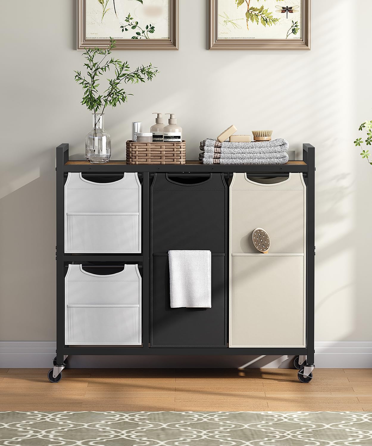 hoobro-panier-linge-4-bacs-blanc-147-l-bfe14xy01n1-roulettes image 8