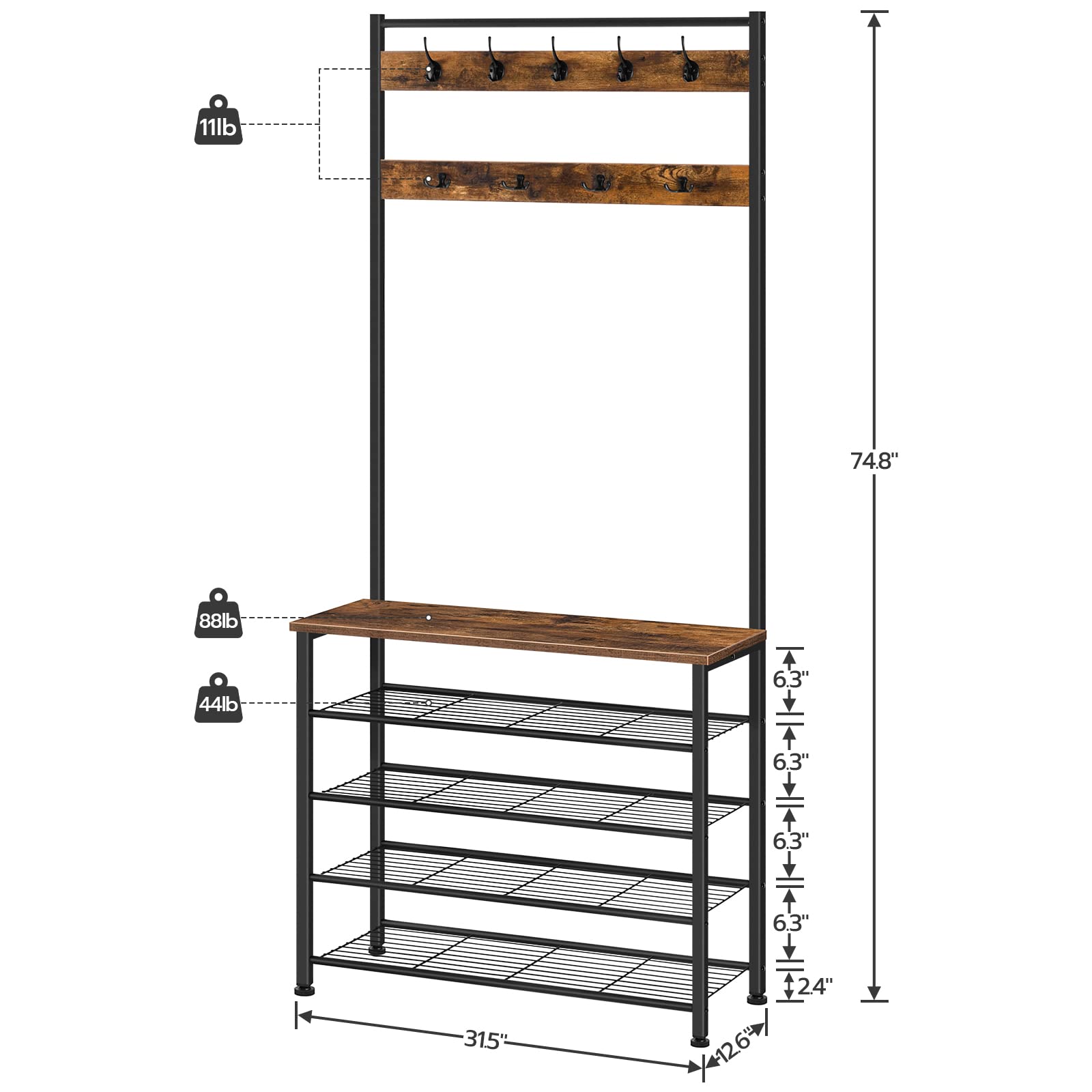 hoobro-vestiaire-entr-e-banc-marron-porte-manteau image 4