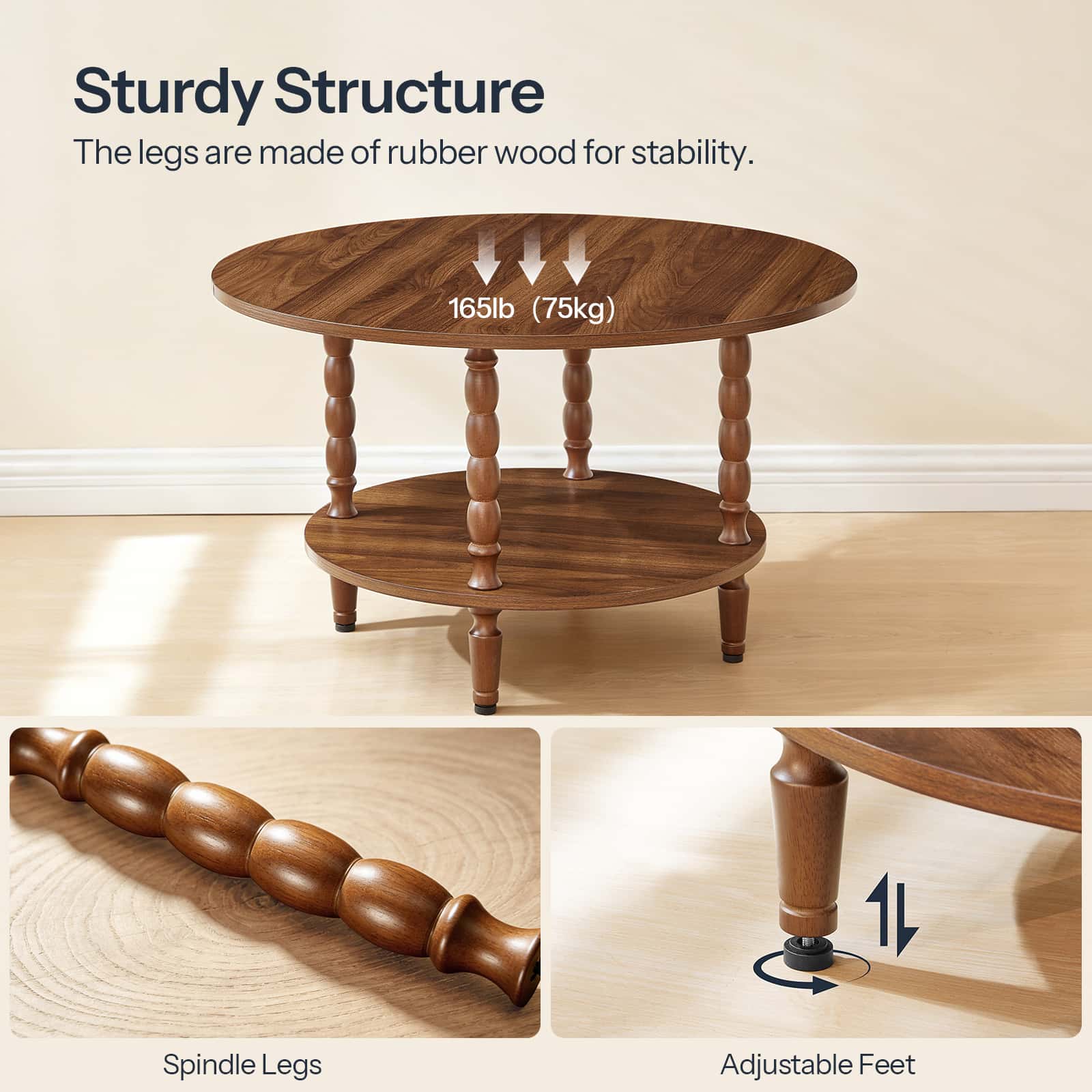 hoobro-coffee-tables-table-basse-ronde-bois-marron-2-niveaux image 8