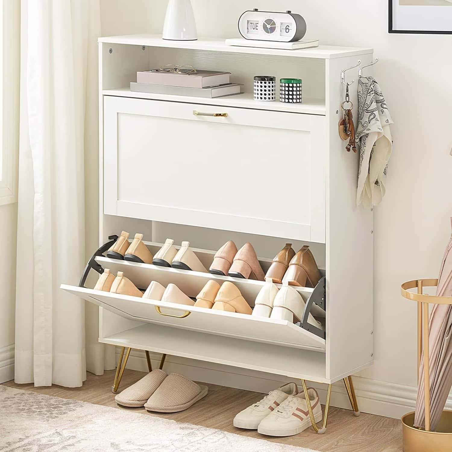 hoobro-meuble-chaussures-blanc-2-abattants-entr-e image 2
