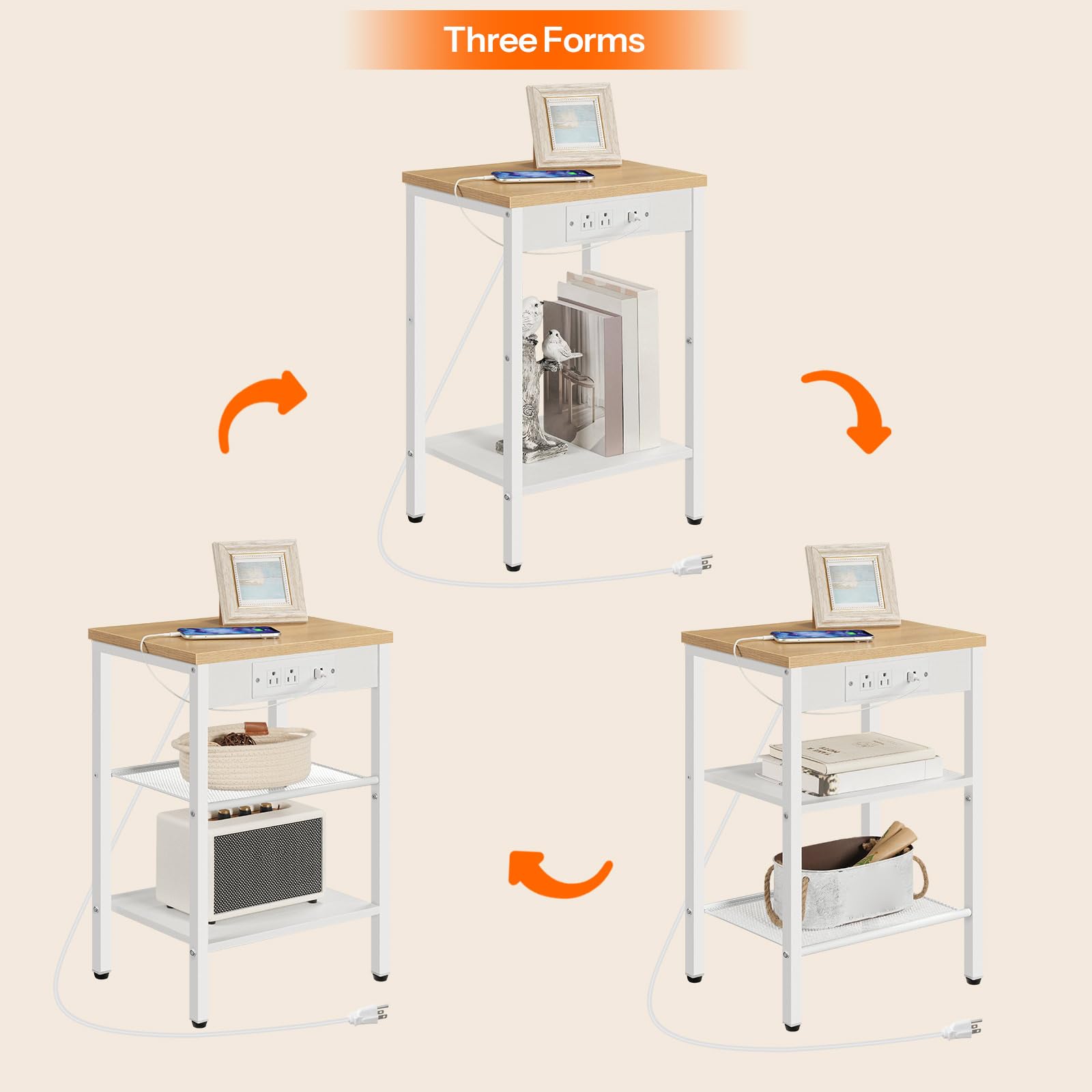 hoobro-side-tables-table-appoint-naturel-3-niveaux-usb image 8