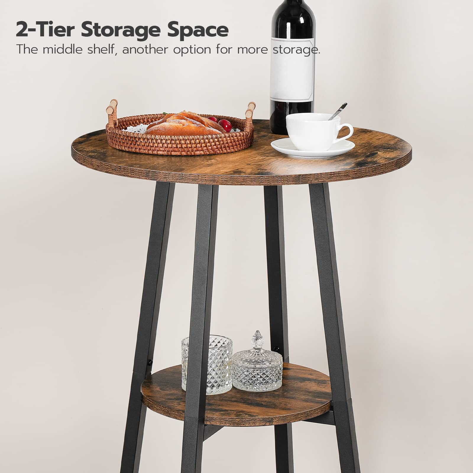 hoobro-beverage-counters-table-de-bar-ronde-2-niveaux-marron image 7