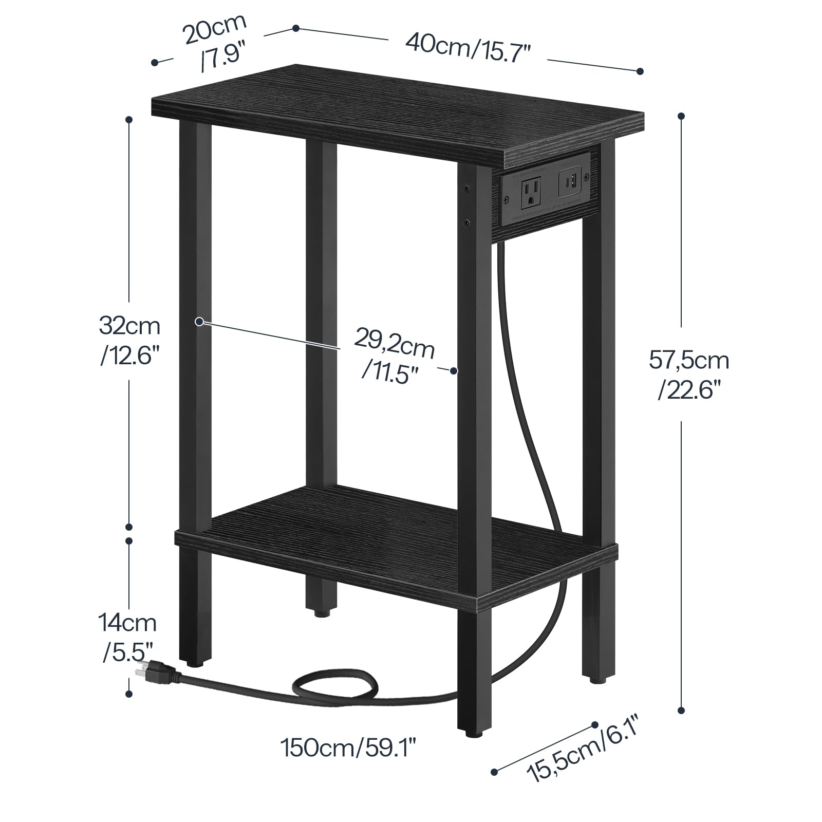 hoobro-side-tables-bout-de-canap-noir-usb-troit-2-niches image 3