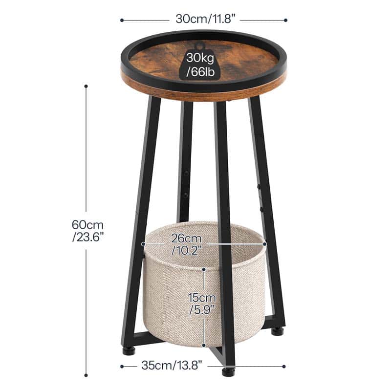 hoobro-side-tables-table-d-appoint-ronde-marron-panier-tissu image 3