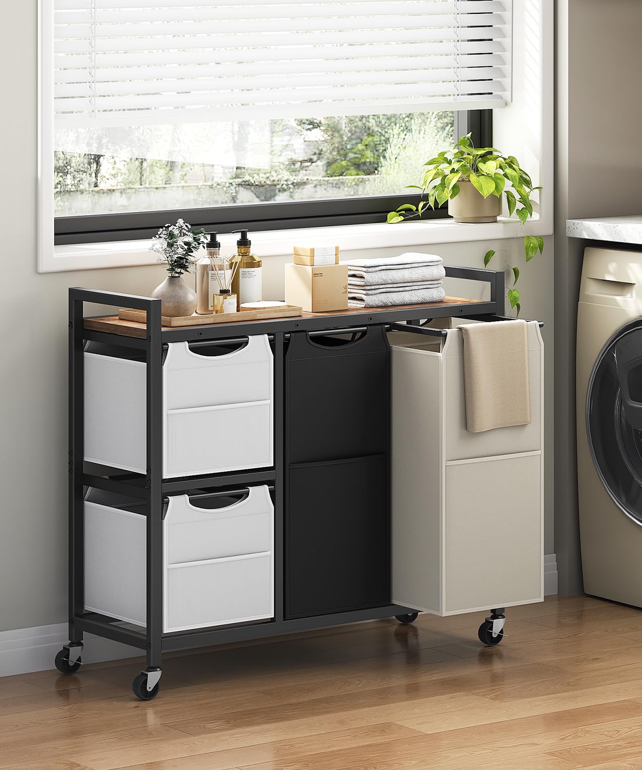 hoobro-panier-linge-4-bacs-blanc-147-l-bfe14xy01n1-roulettes image 2