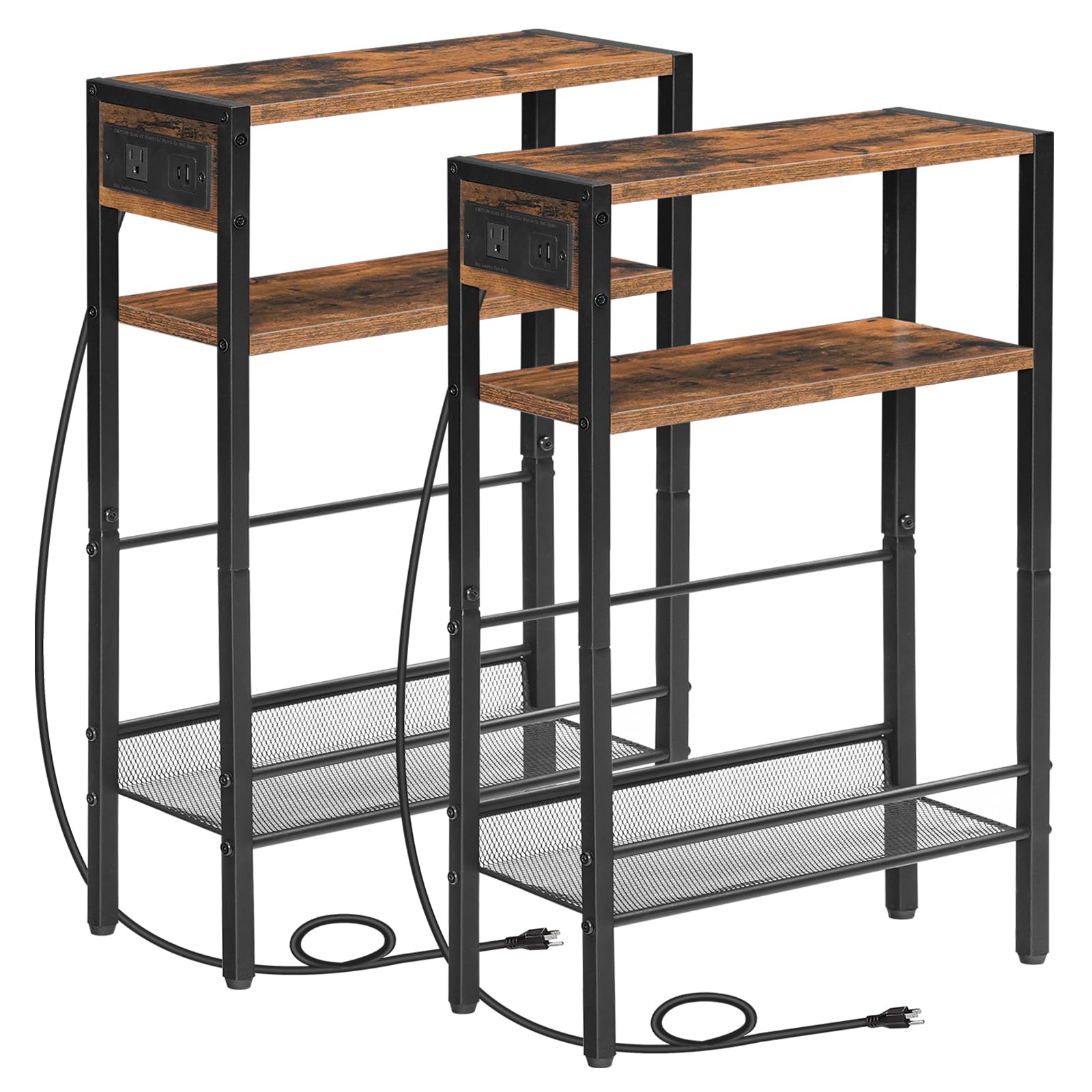 hoobro-side-tables-lot-2-bouts-canap-marron-usb image 1