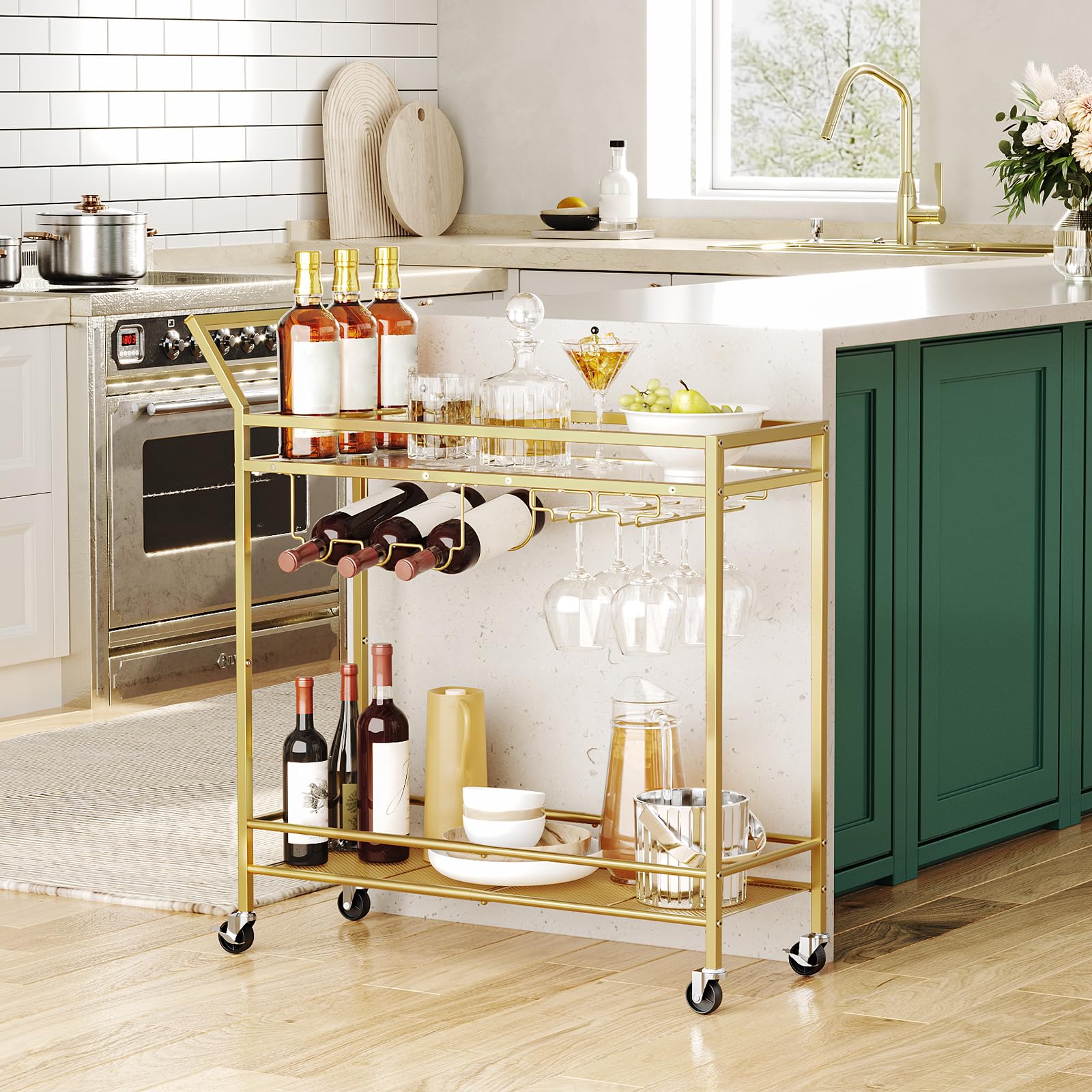 hoobro-desserte-bar-roulettes-dor-e-porte-verres image 2