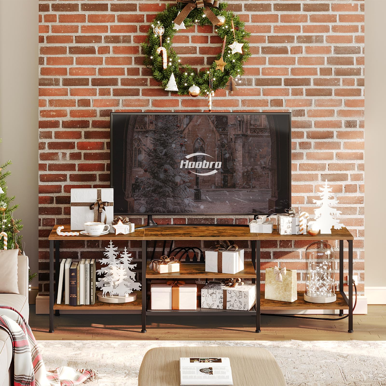hoobro-bf80ds01-meuble-tv-marron-75-pouces-prises image 2