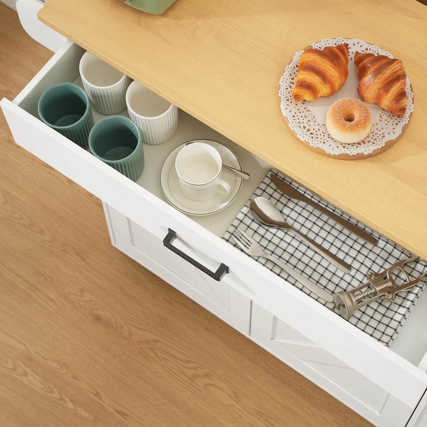 hoobro-kitchen-furniture-lot-de-cuisine-blanc-roulettes-plateau-rabattable image 3