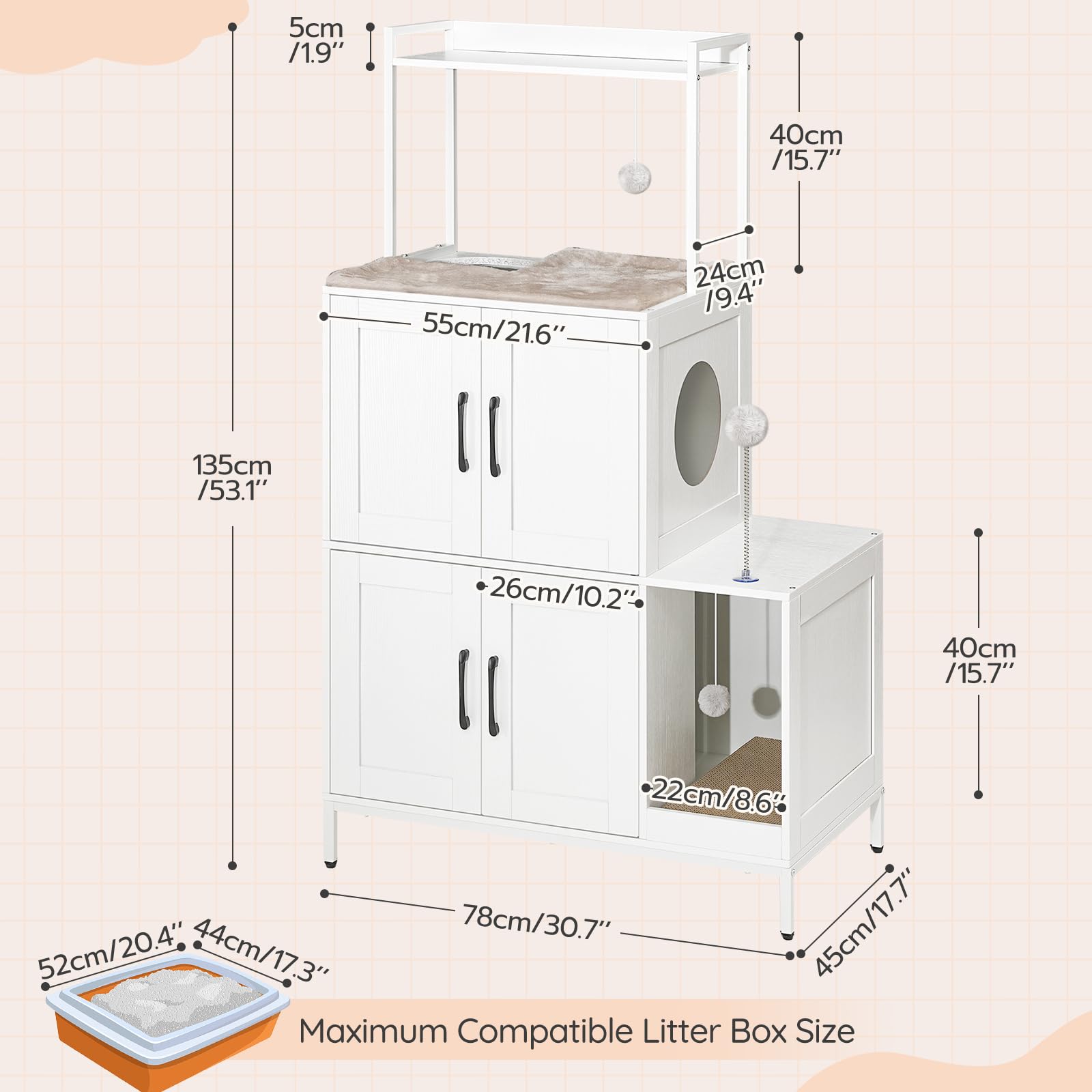 hoobro-pet-furniture-meuble-liti-re-chat-blanc-2-en-1 image 4