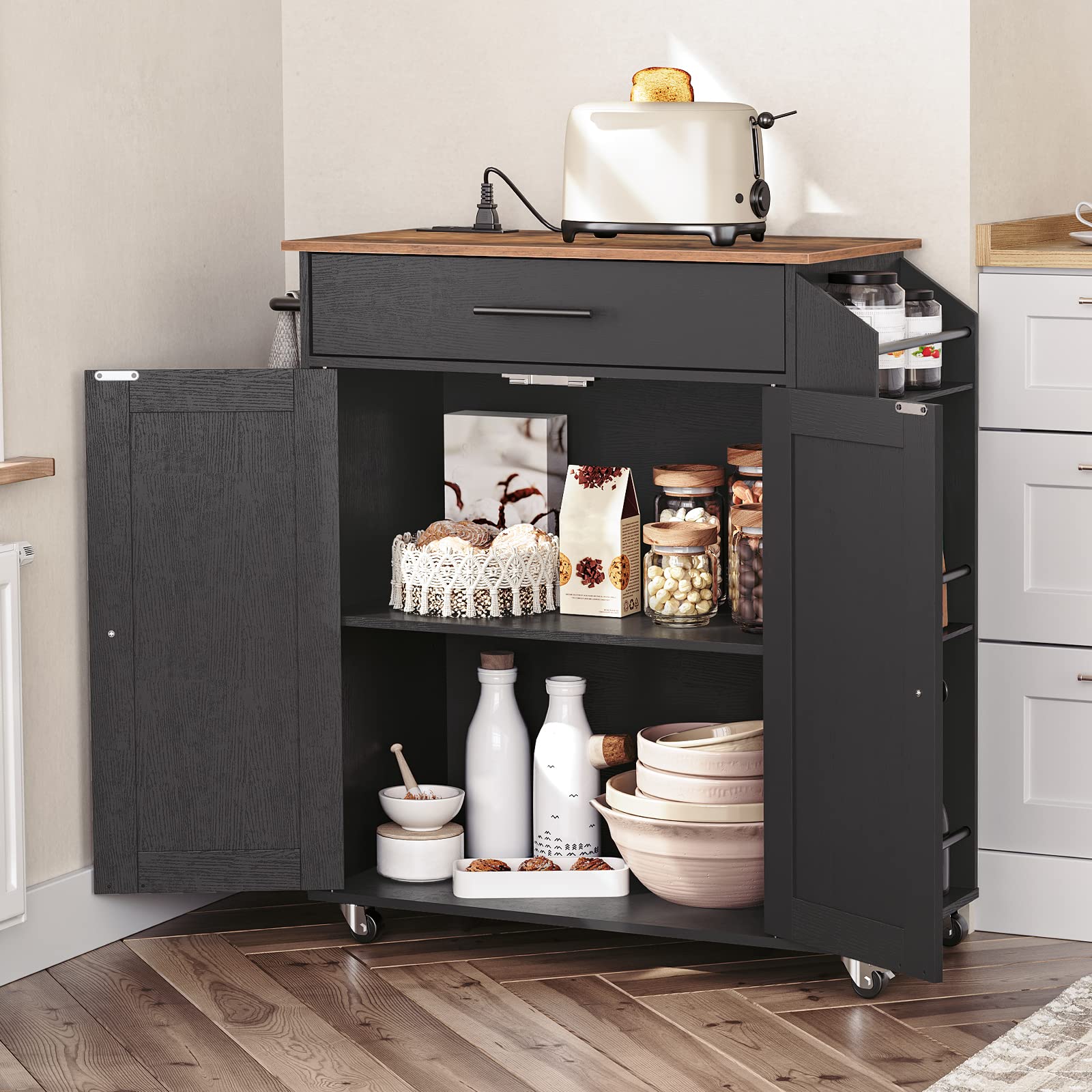 hoobro-kitchen-furniture-lot-cuisine-noir-marron-roulettes-avec-prise image 3