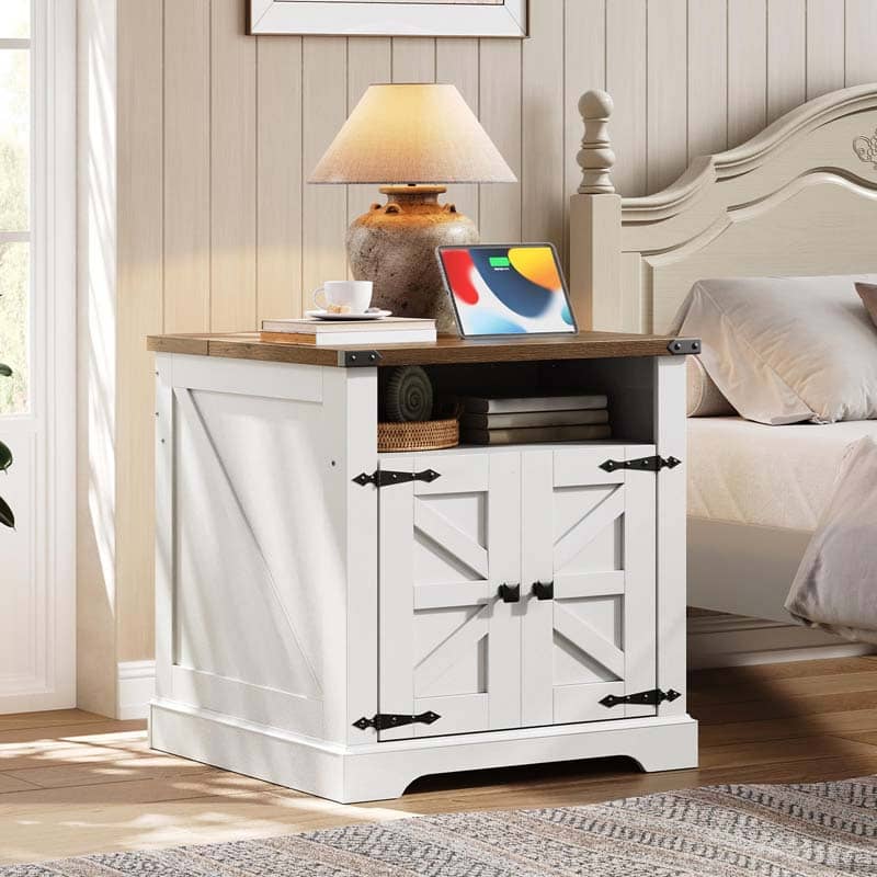 hoobro-table-de-chevet-blanche-60-cm-avec-station-charge image 4