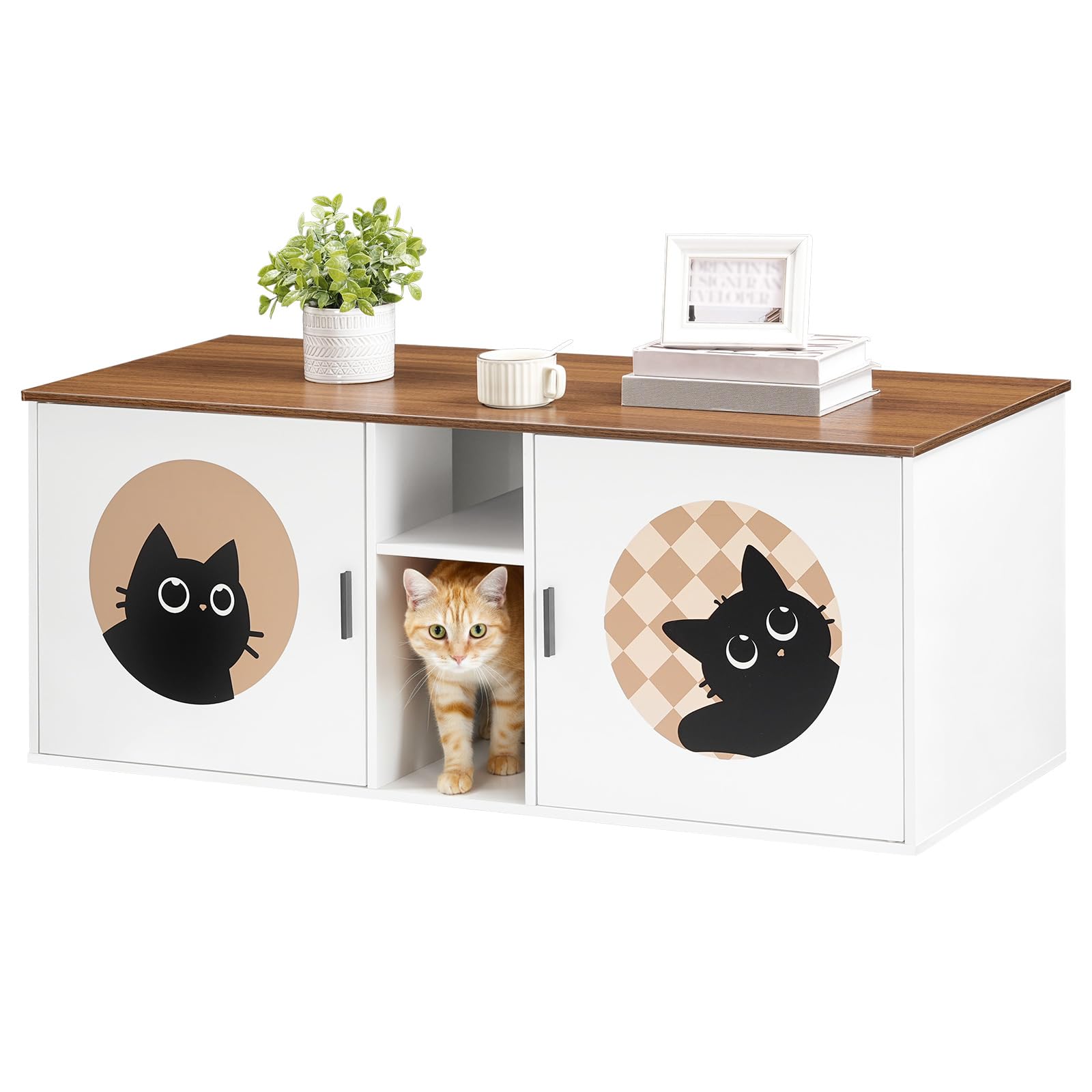 hoobro-meuble-liti-re-chat-double-blanc-avec-rangement image 1