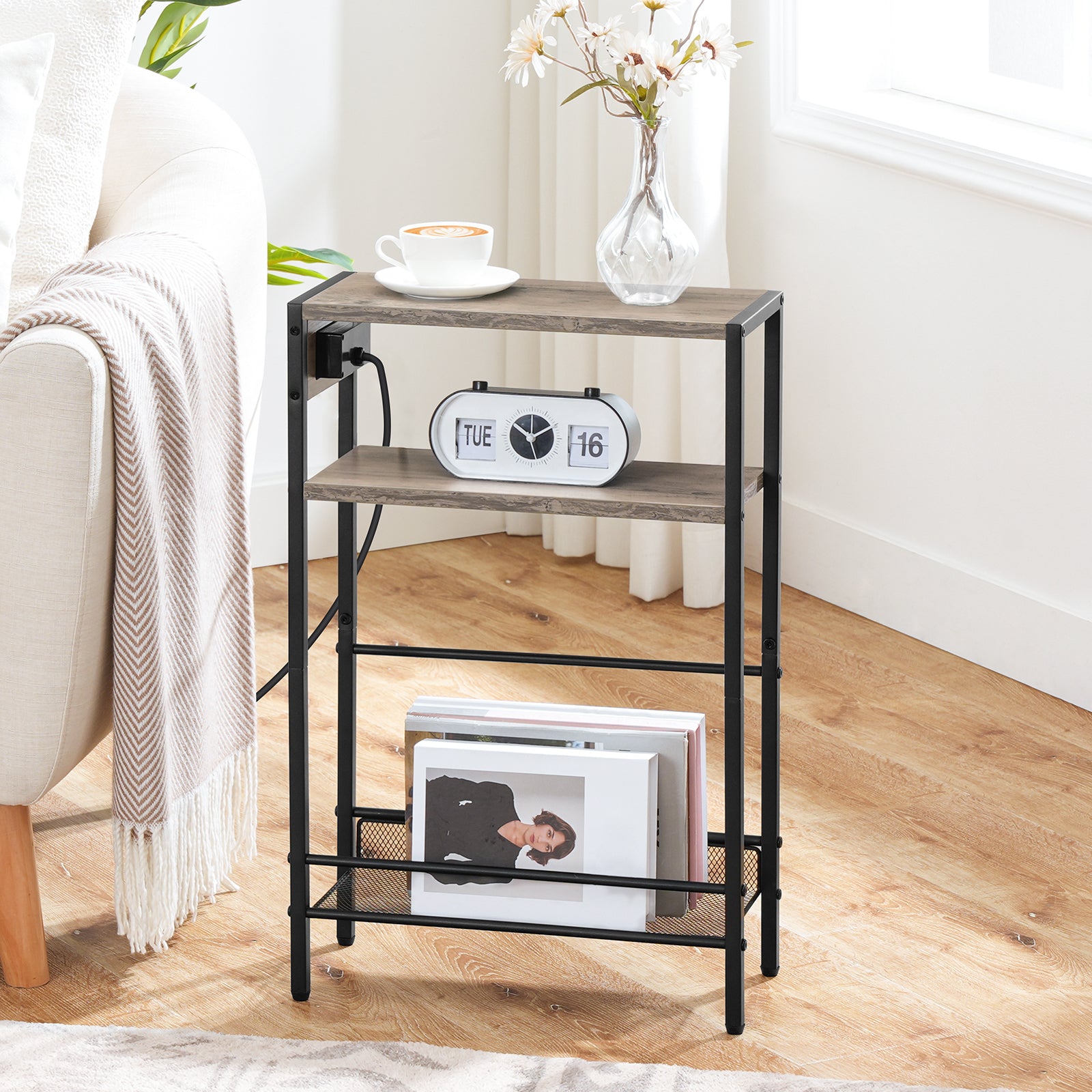 hoobro-side-tables-table-d-appoint-troite-greige-avec-prise image 2