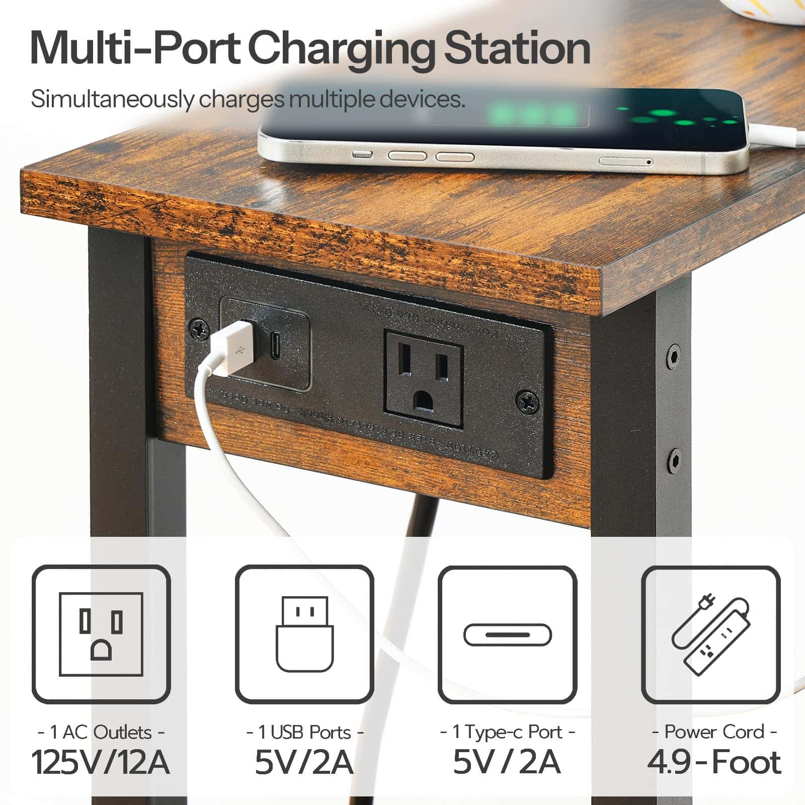 hoobro-side-tables-bout-de-canap-troit-marron-avec-prises-usb image 8