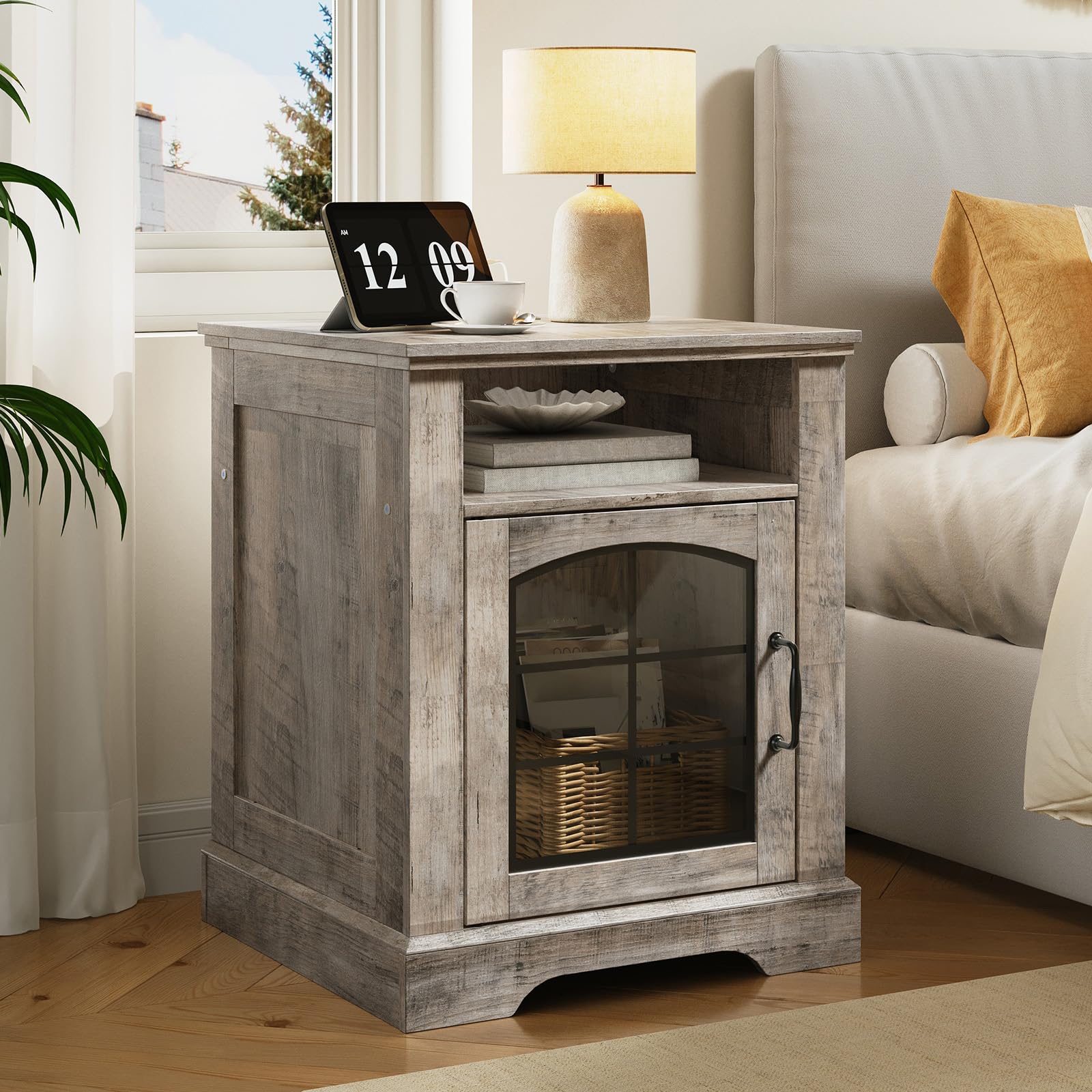 hoobro-side-tables-bout-de-canap-45-cm-greige-avec-prise image 4
