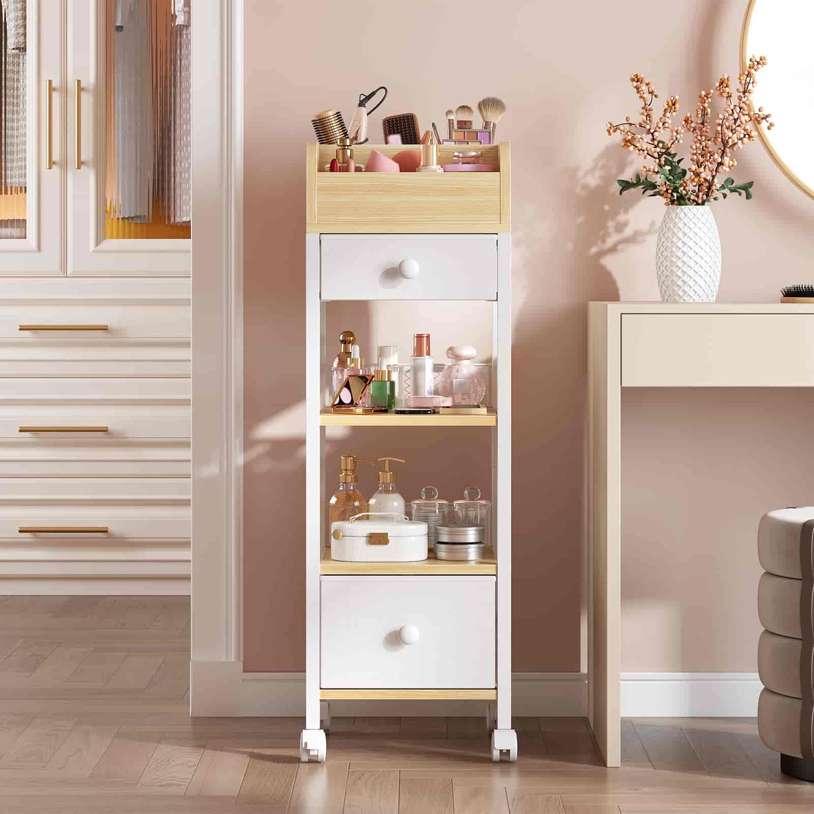 hoobro-rangement-desserte-maquillage-blanche-roulettes image 6
