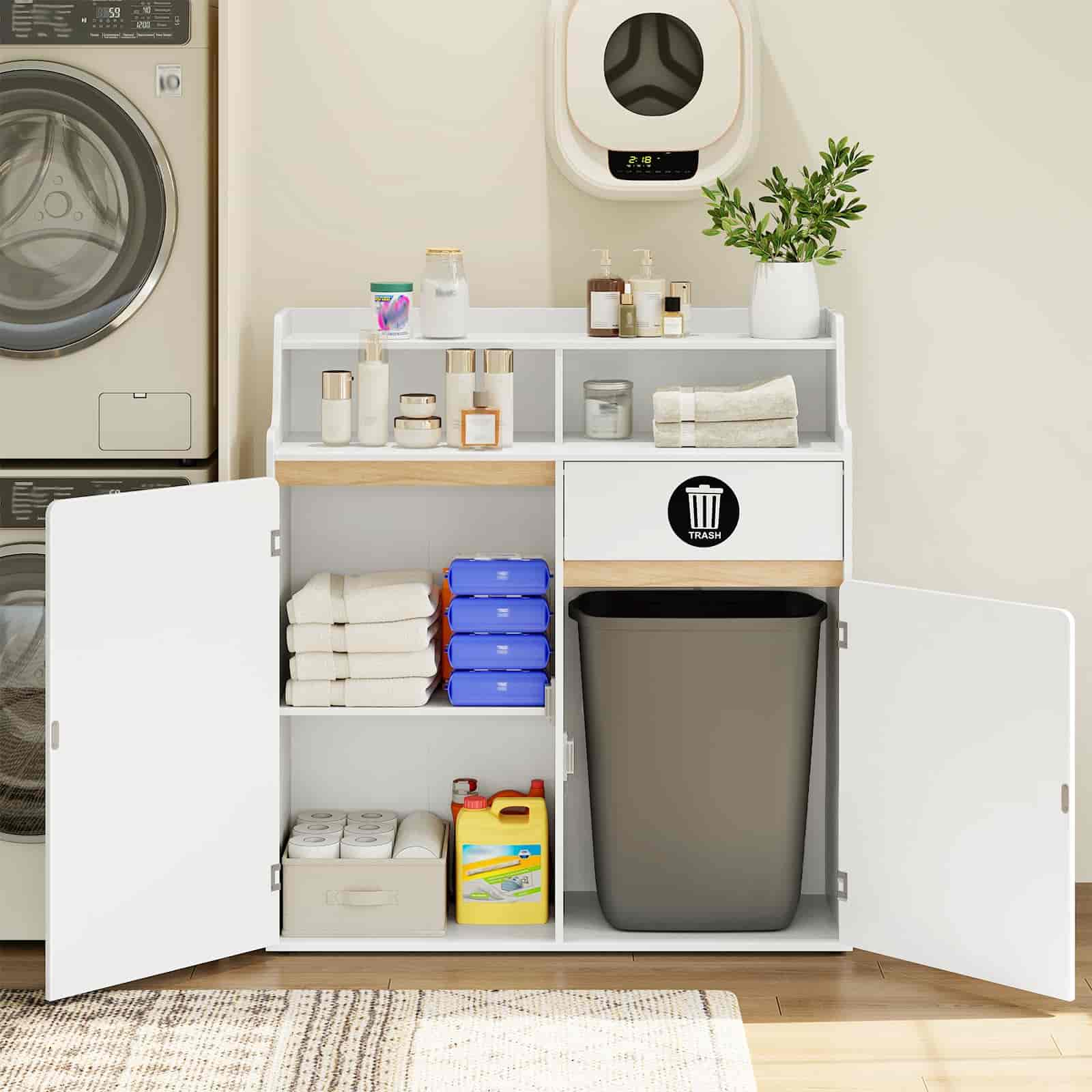 hoobro-meuble-poubelle-double-cuisine-blanc-76l-ouvert image 5