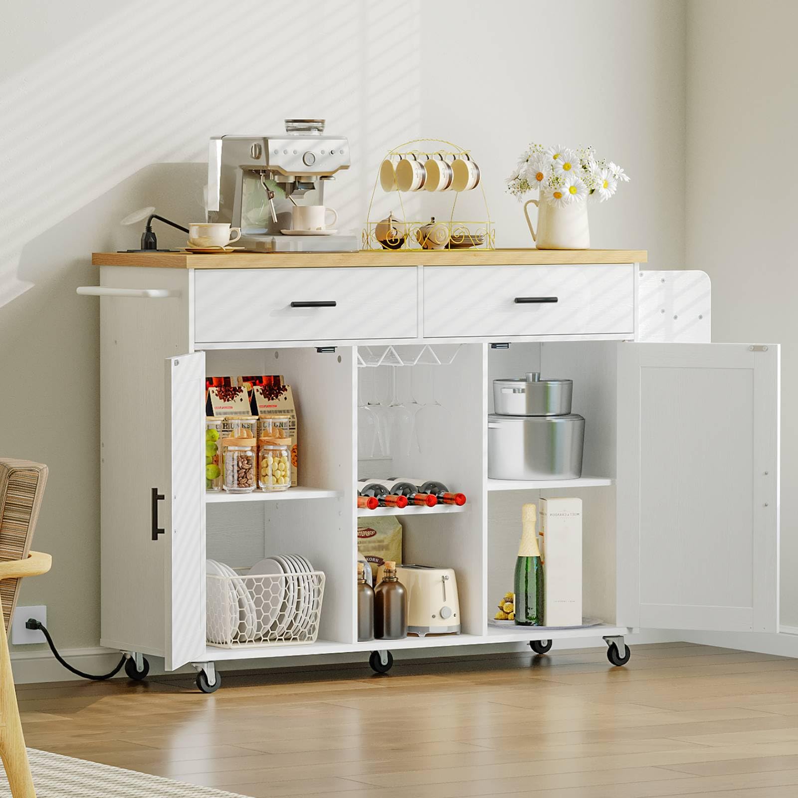 hoobro-kitchen-furniture-lot-cuisine-blanc-roulettes-avec-prise image 5