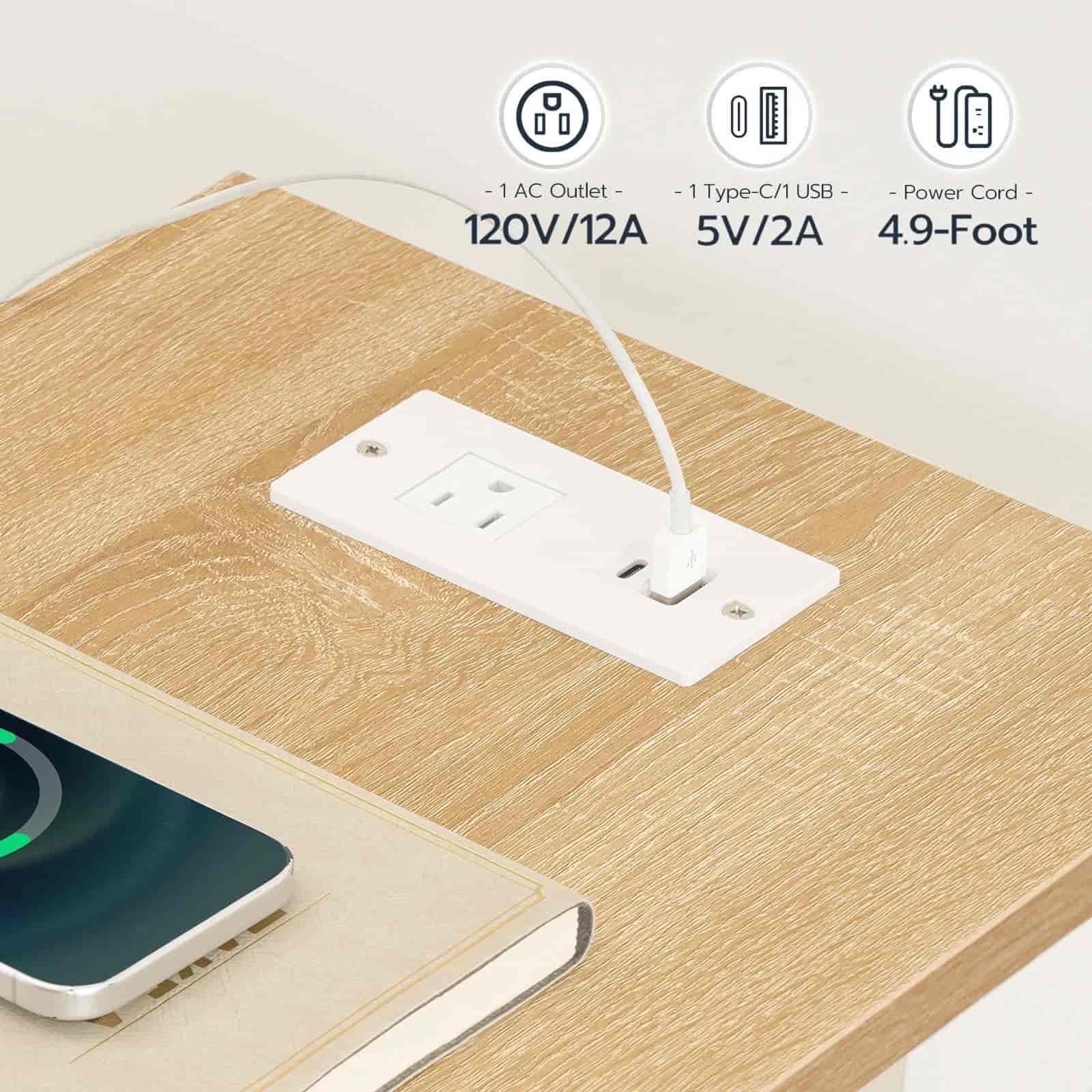 hoobro-table-en-c-blanche-avec-station-charge-appoint image 8