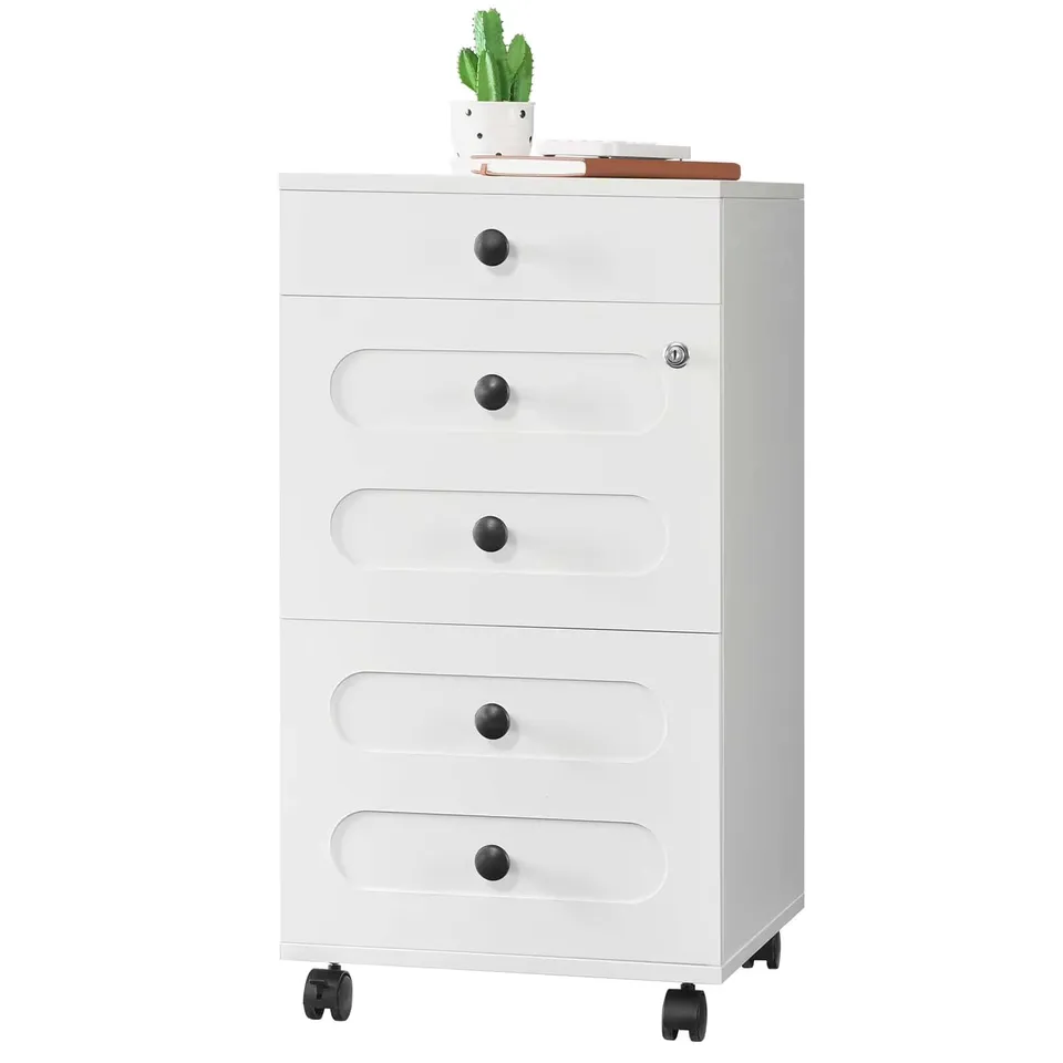 hoobro-caisson-de-bureau-blanc-3-tiroirs-verrou-roulettes image 1