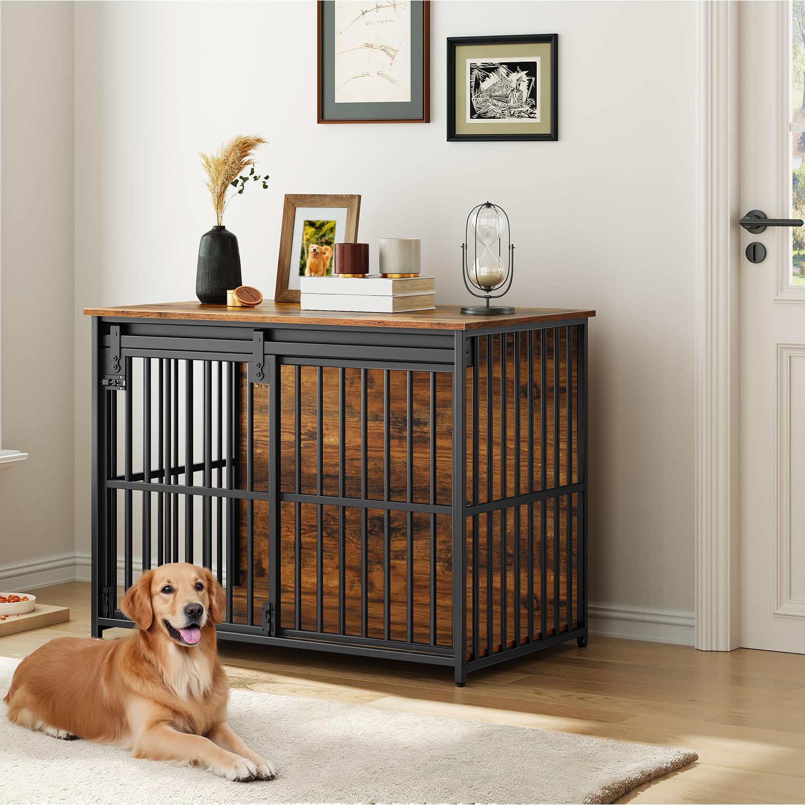 hoobro-pet-furniture-niche-chien-36-6-pouces-marron-cage image 2