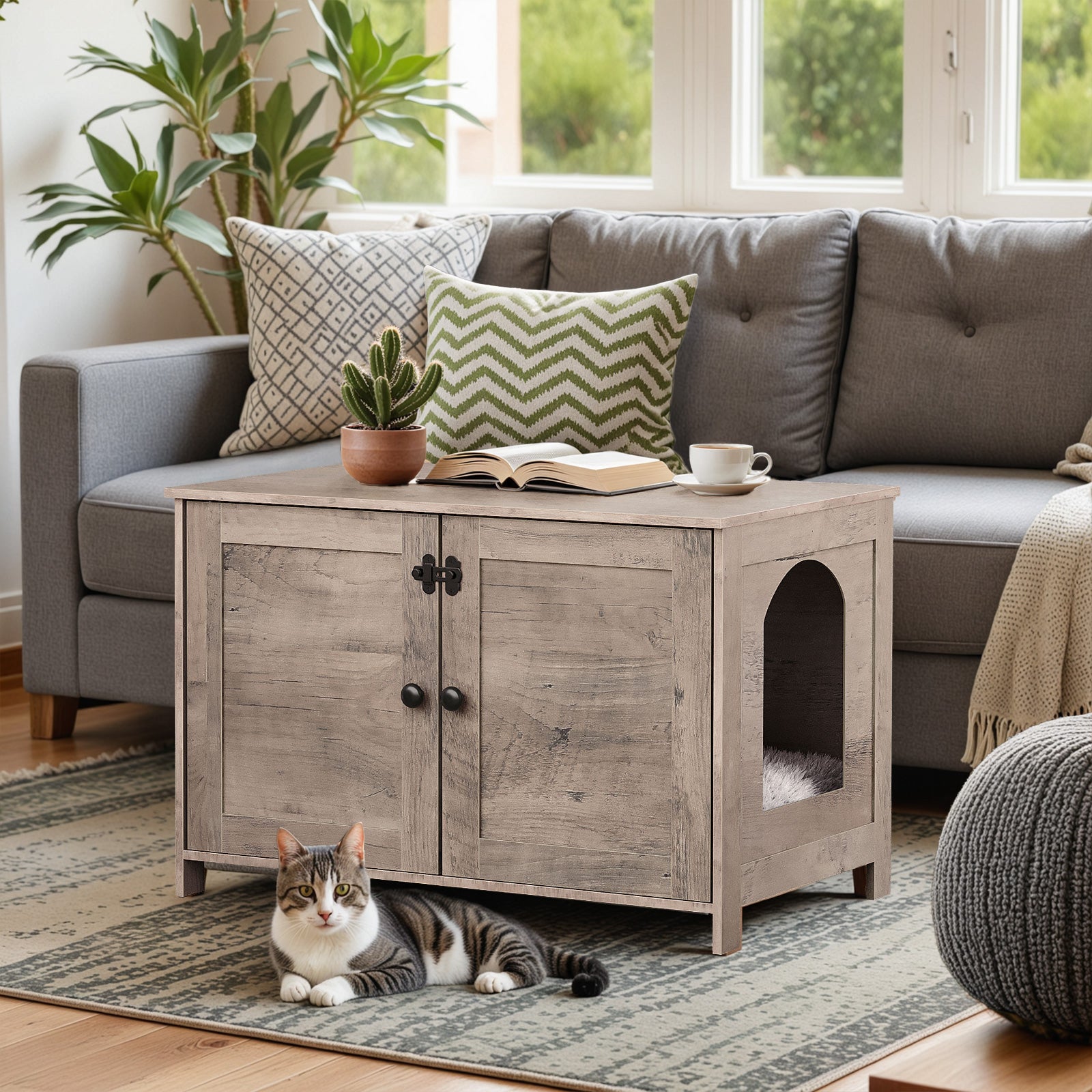 hoobro-pet-furniture-meuble-liti-re-chat-greige-avec-s-parateur image 2