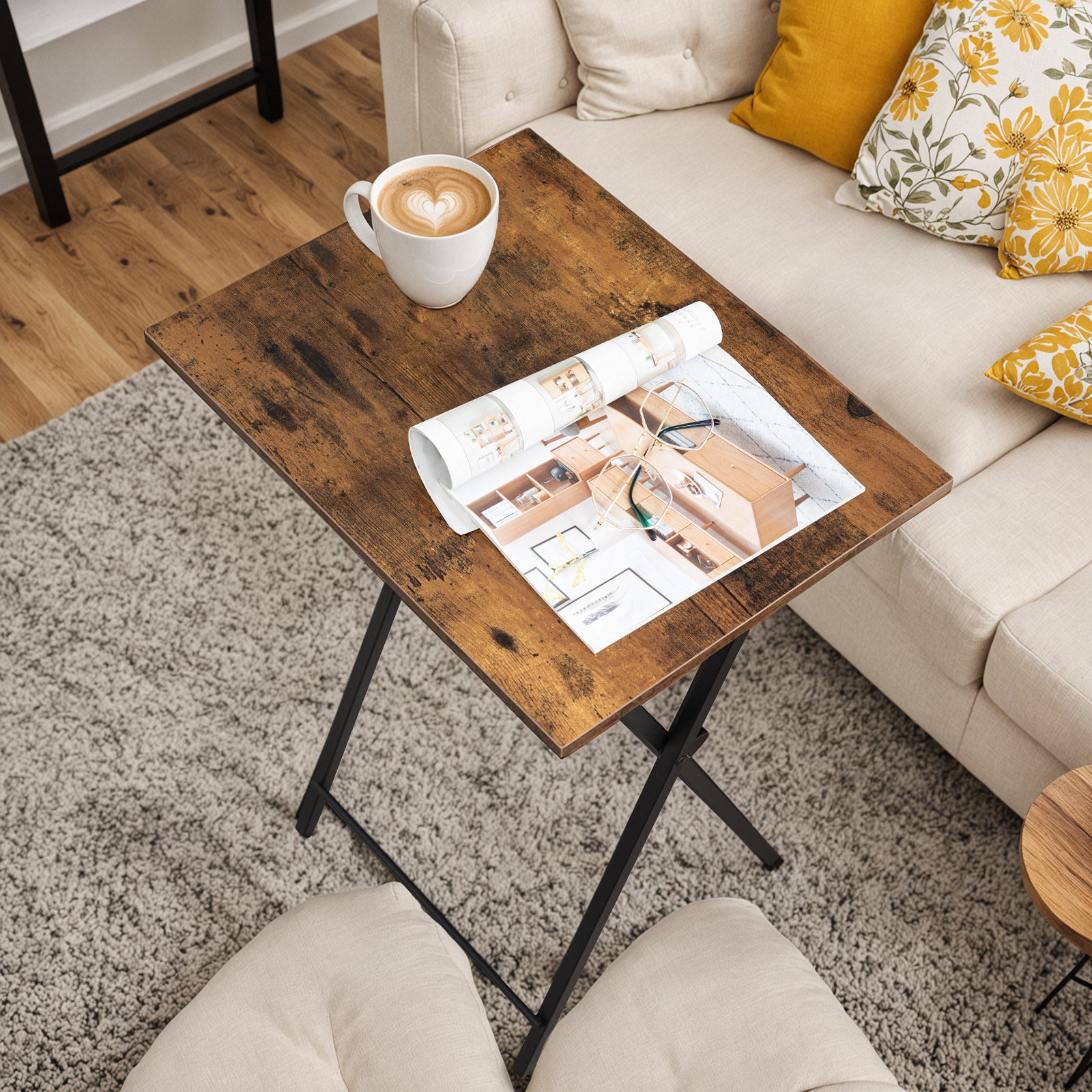 hoobro-tv-tray-tables-pliantes-marron-lot-de-2-plateaux-tv image 8