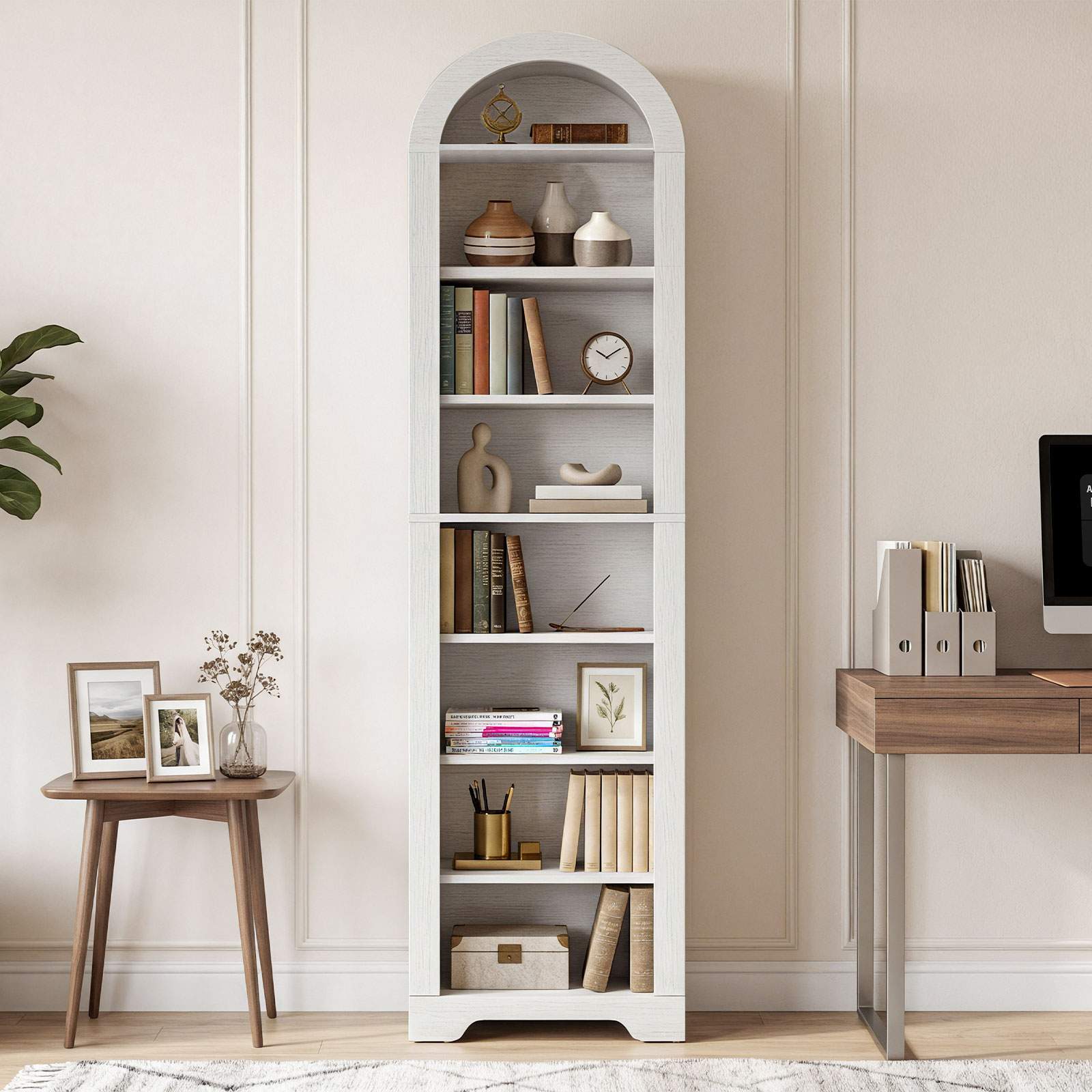 hoobro-biblioth-que-blanche-arqu-e-troite-r-glable image 5