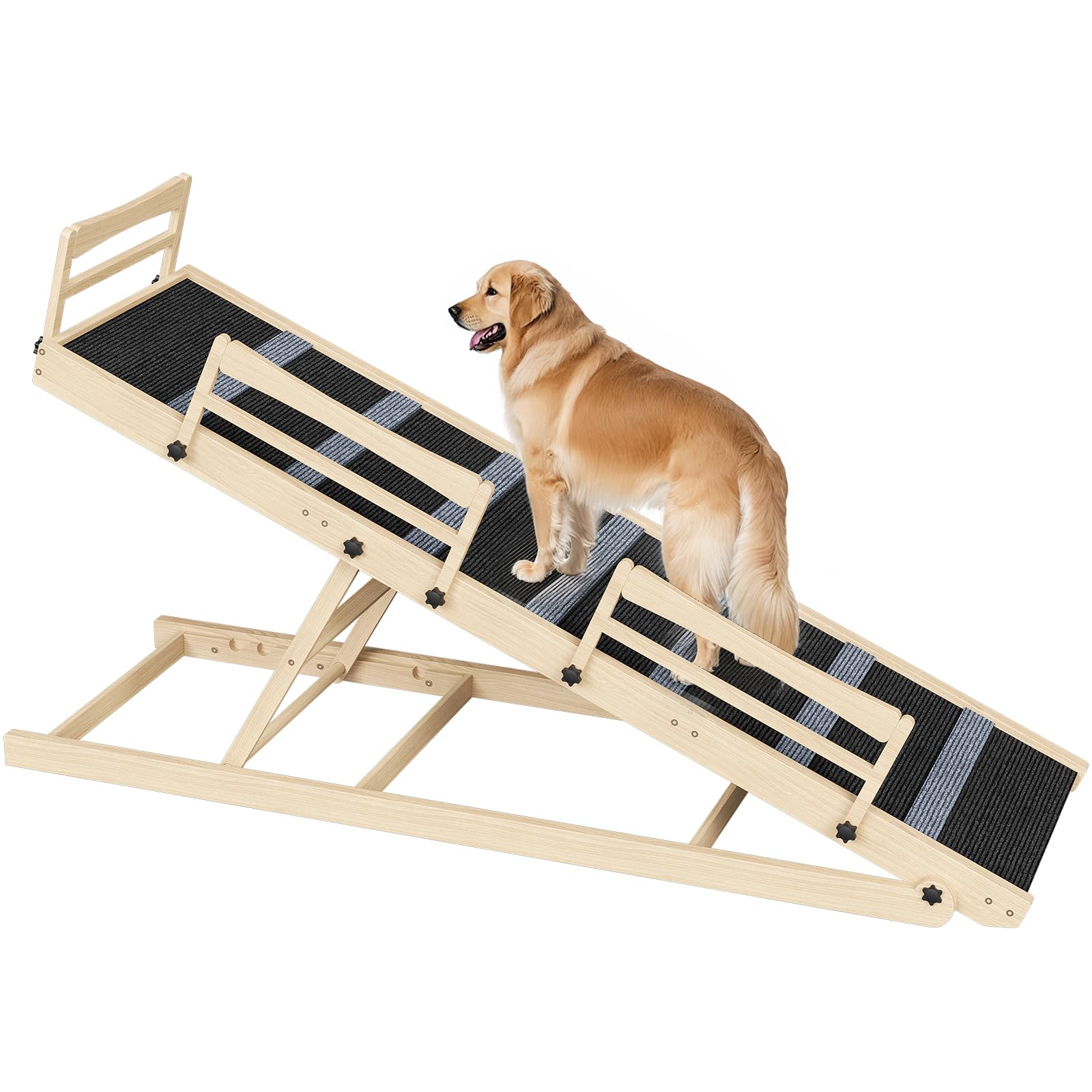 hoobro-pet-furniture-rampe-chien-bois-naturel-5-hauteurs image 1