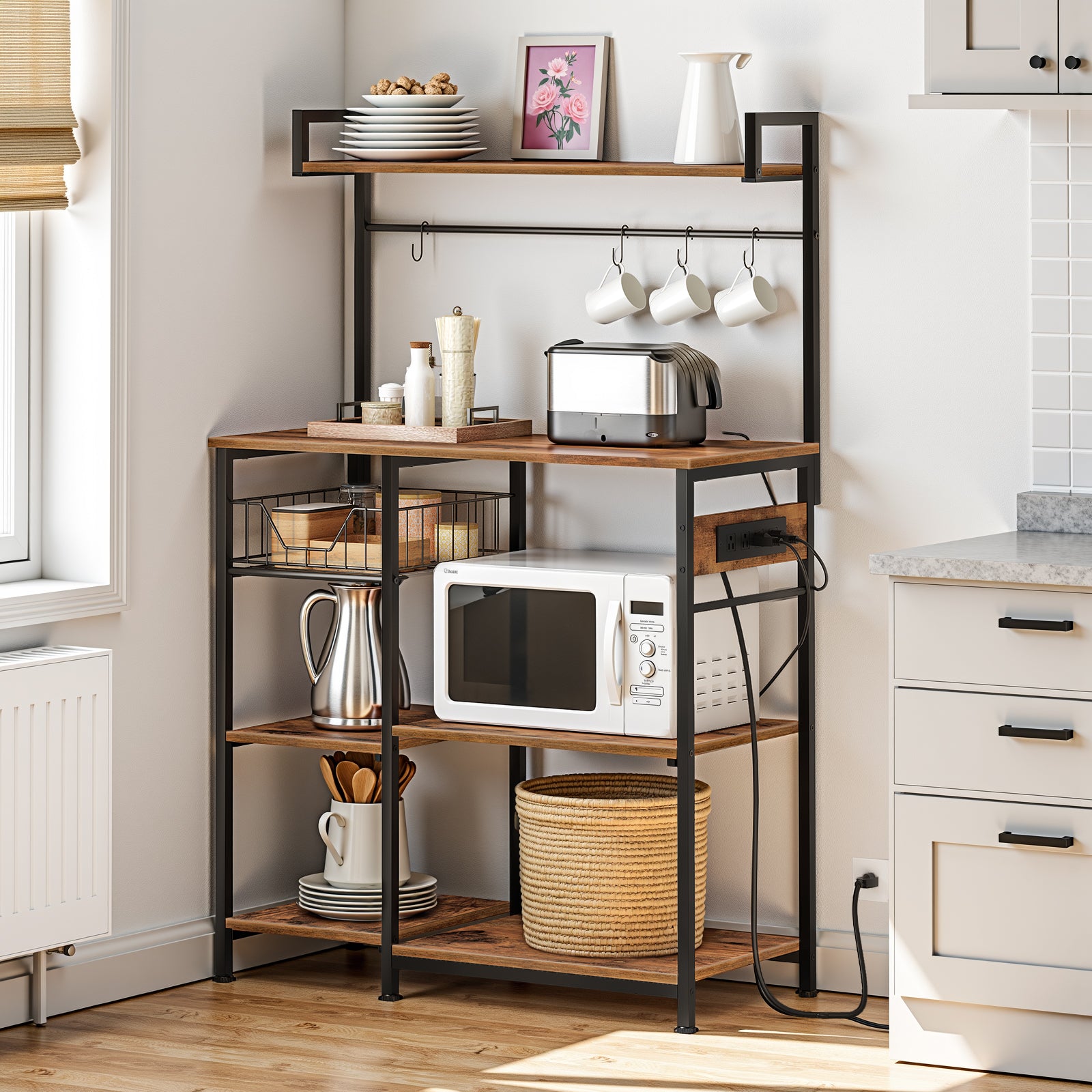hoobro-kitchen-furniture-desserte-cuisine-marron-avec-prises image 2