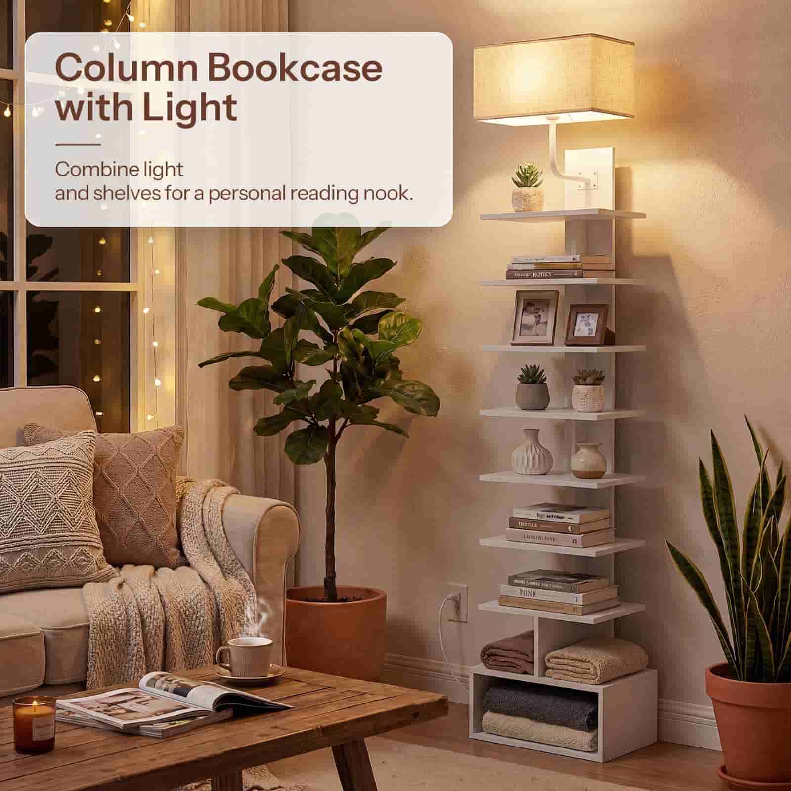 hoobro-biblioth-que-9-niveaux-blanche-avec-lampe-tissu image 5
