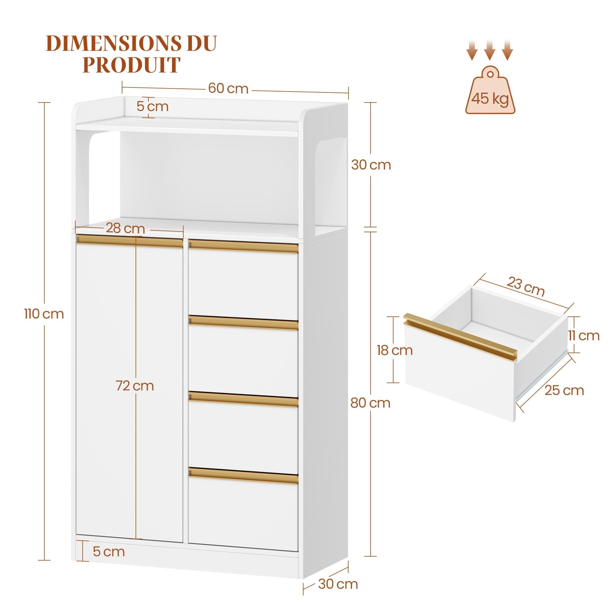 hexcelen-meubles-de-salle-de-bain-armoire-blanche-30x60x110-4-tiroirs image 3