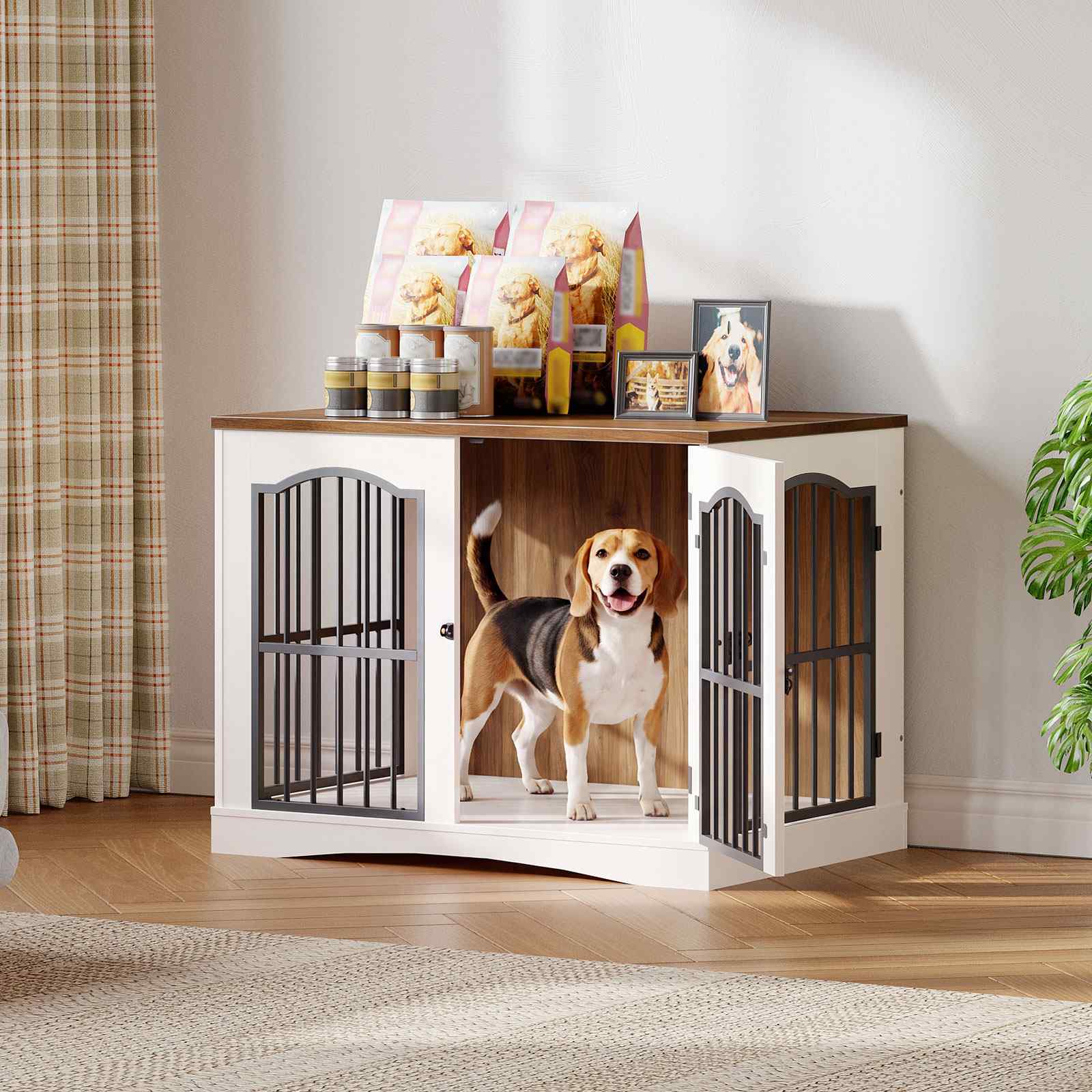 hoobro-cage-chien-meuble-bois-blanc-2-en-1-s-parable image 6