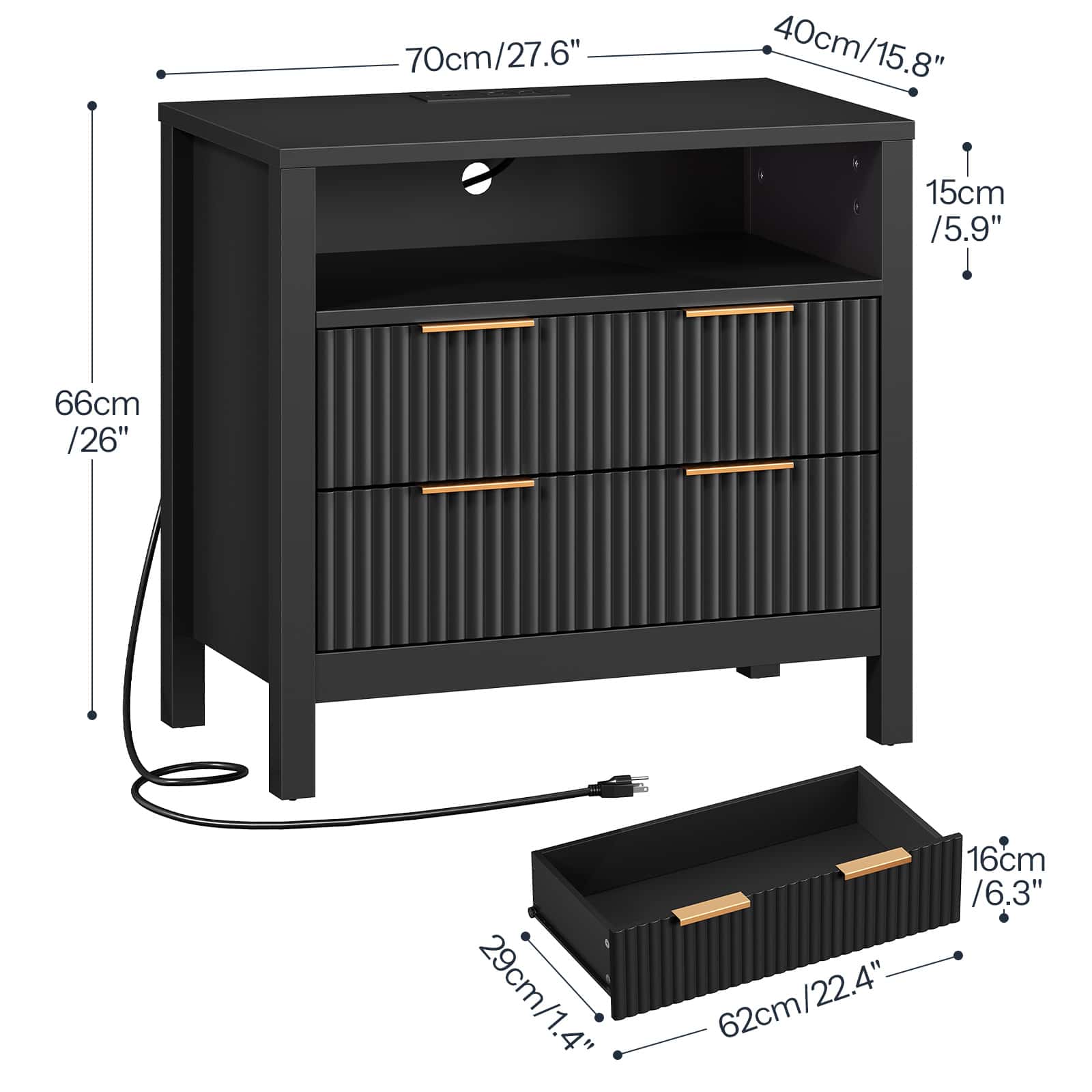 hoobro-table-chevet-led-noire-70cm-prise-usb-c image 3