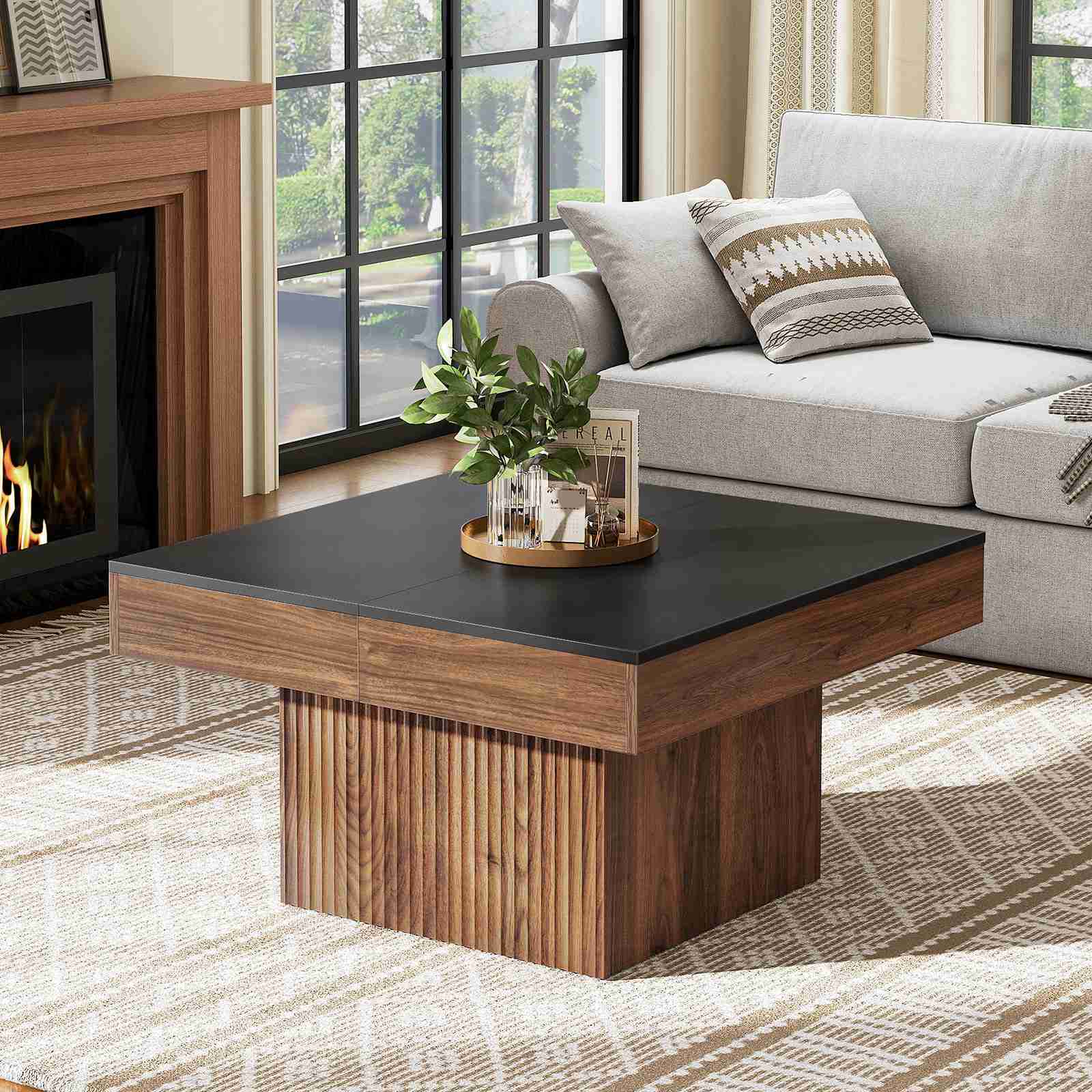 hoobro-coffee-tables-table-basse-carr-e-marron-extensible-avec-coffre image 5