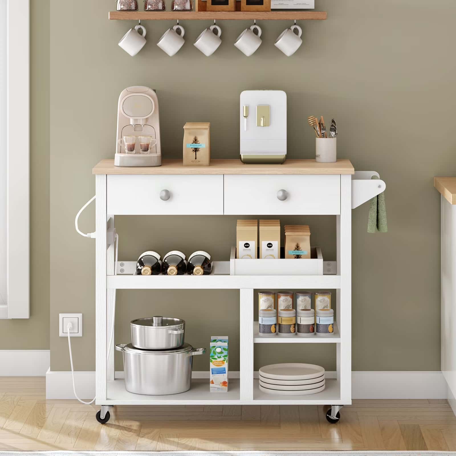 hoobro-kitchen-furniture-lot-cuisine-blanc-roulettes-avec-tiroirs image 6