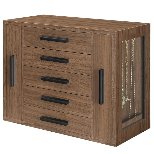 hoobro-jewelry-boxes-bo-te-bijoux-bois-5-tiroirs-noyer image 1