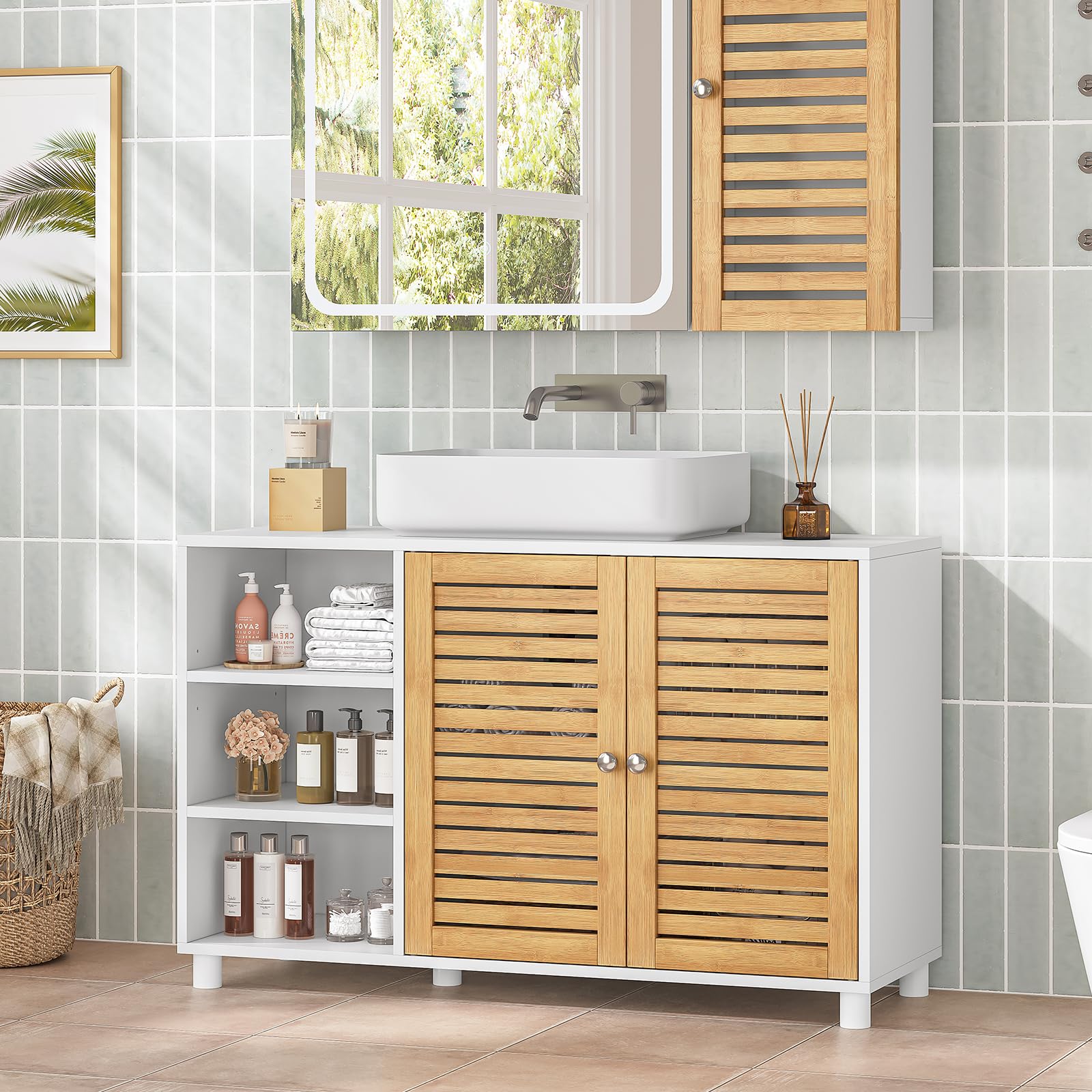forabamb-meuble-sous-vasque-90x30x60cm-2-portes-bambou image 2