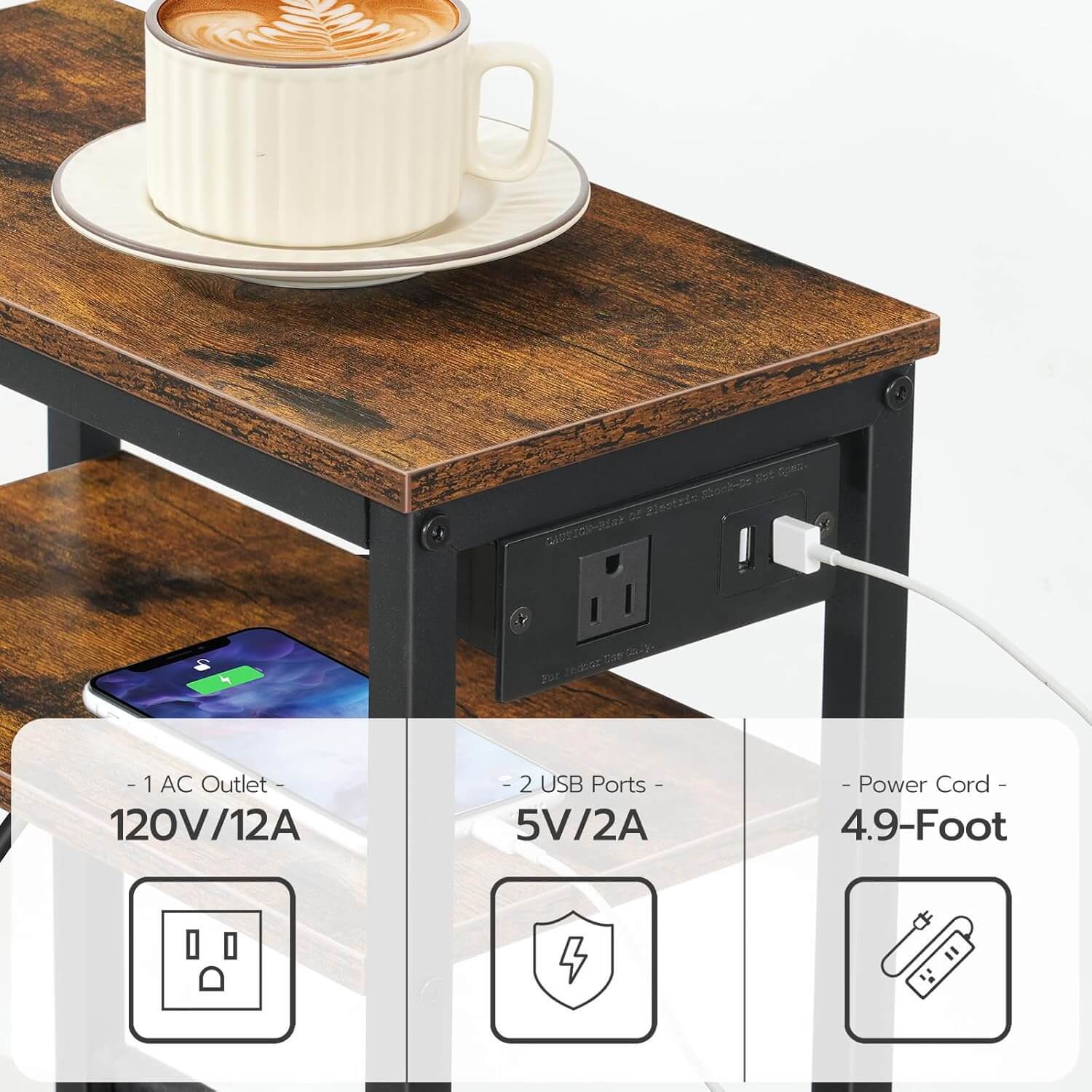 hoobro-table-d-appoint-troite-marron-usb-chevet image 6