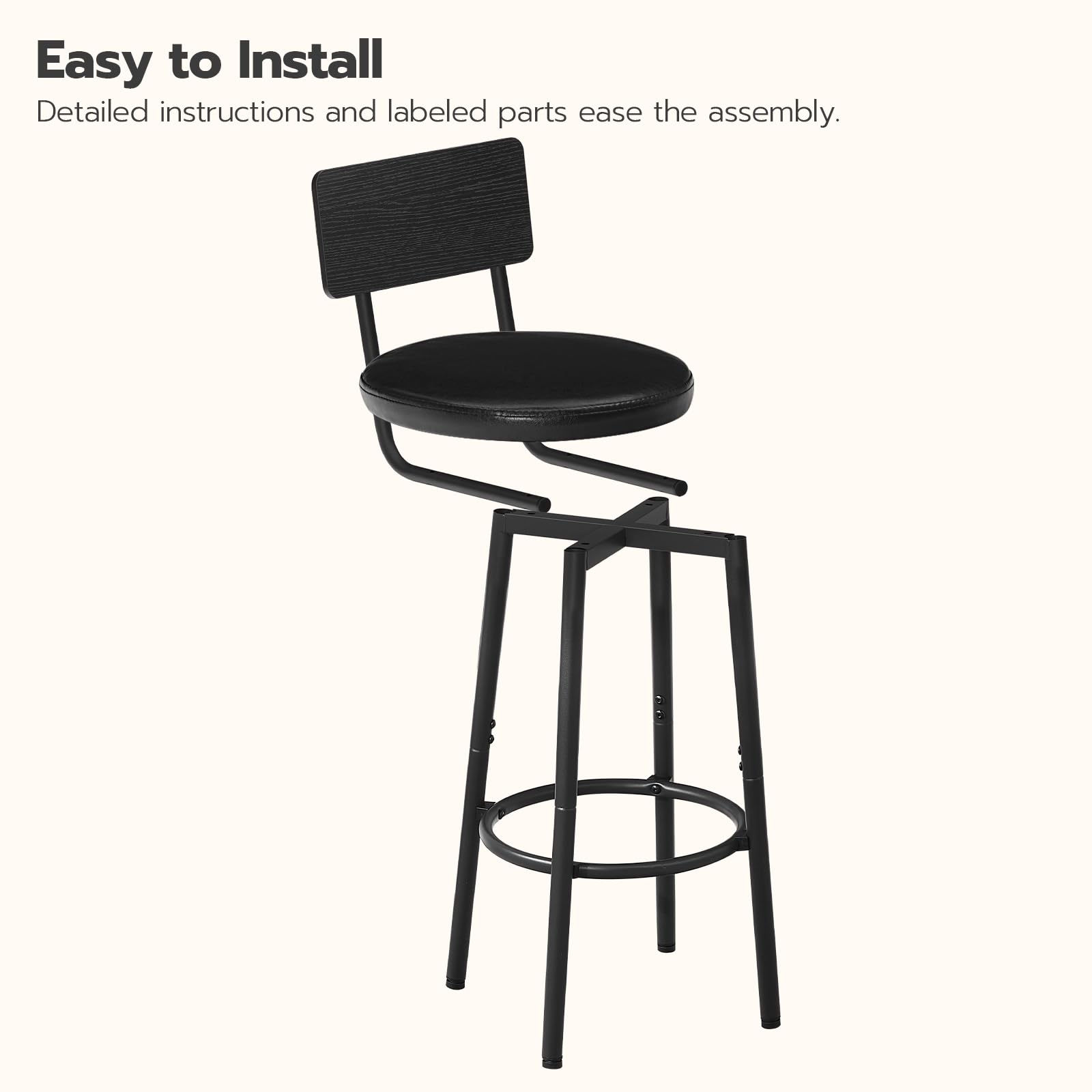 hoobro-bar-stools-tabouret-de-bar-noir-pu-lot-de-2-dossier image 6