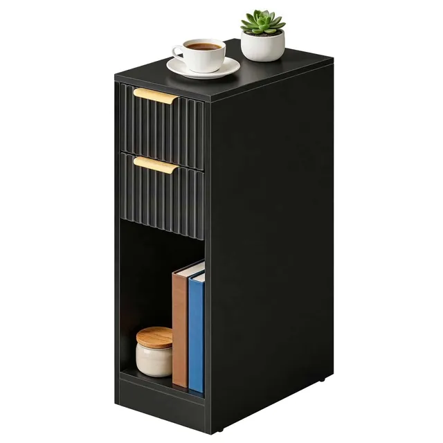 hoobro-nightstands-table-de-chevet-2-tiroirs-noire-cannel-e-troite image 1