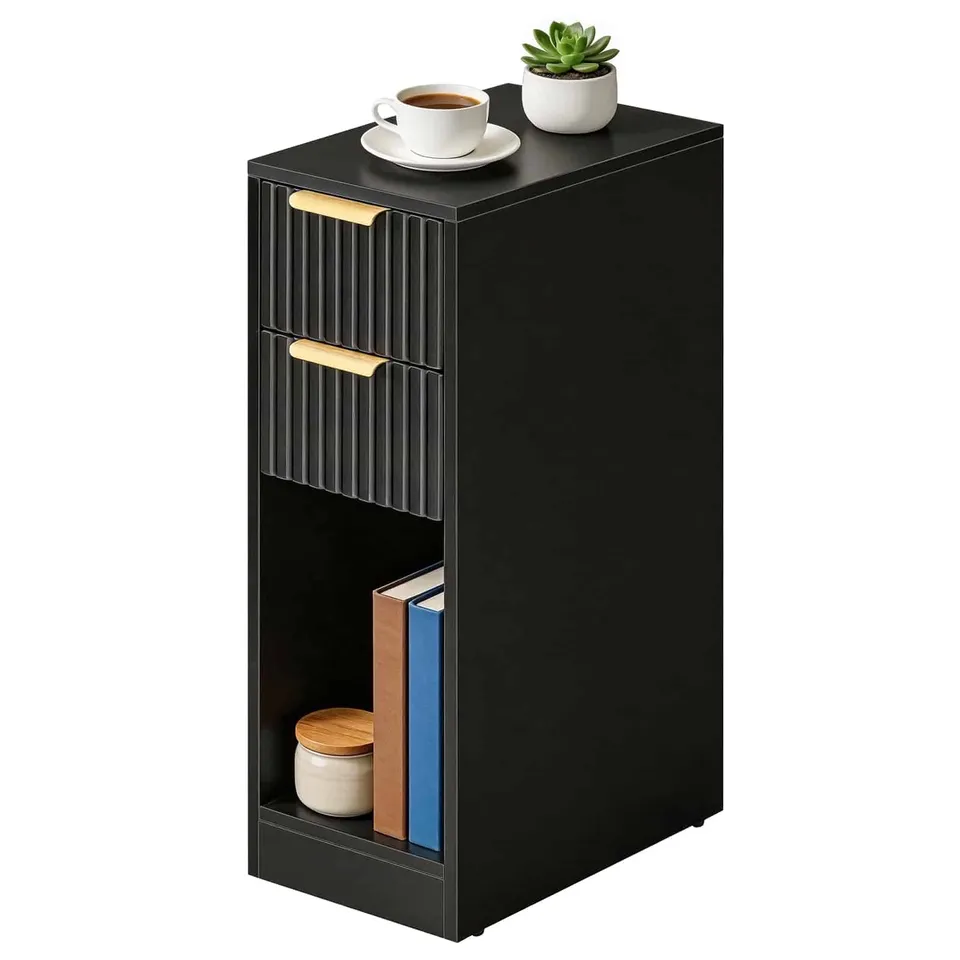 hoobro-nightstands-table-de-chevet-2-tiroirs-noire-cannel-e-troite image 1