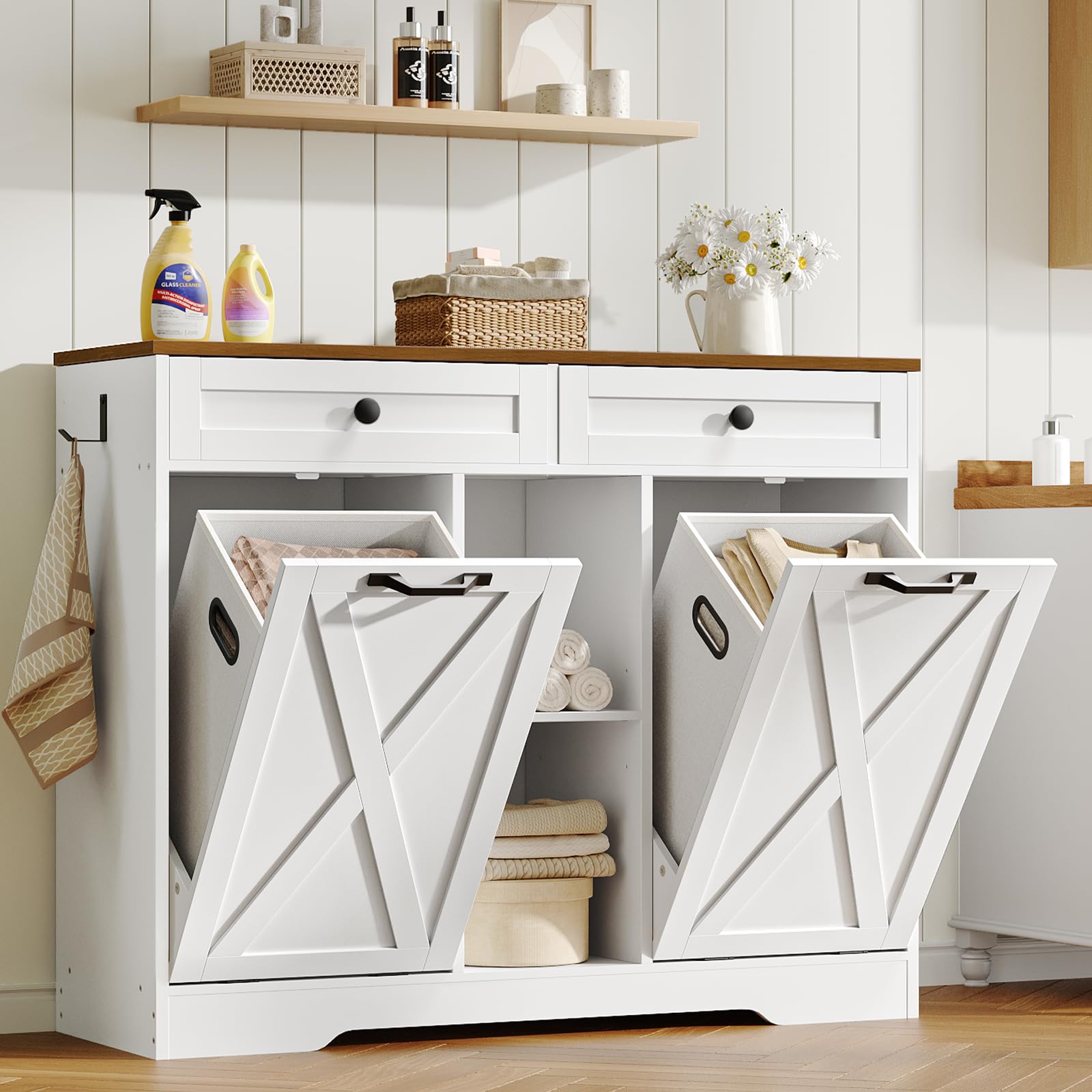 hoobro-meuble-panier-linge-double-blanc-87-l-avec-tag-re image 2