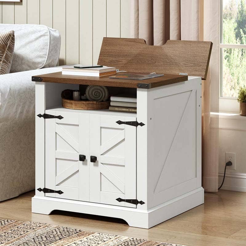 hoobro-table-de-chevet-blanche-60-cm-avec-station-charge image 7
